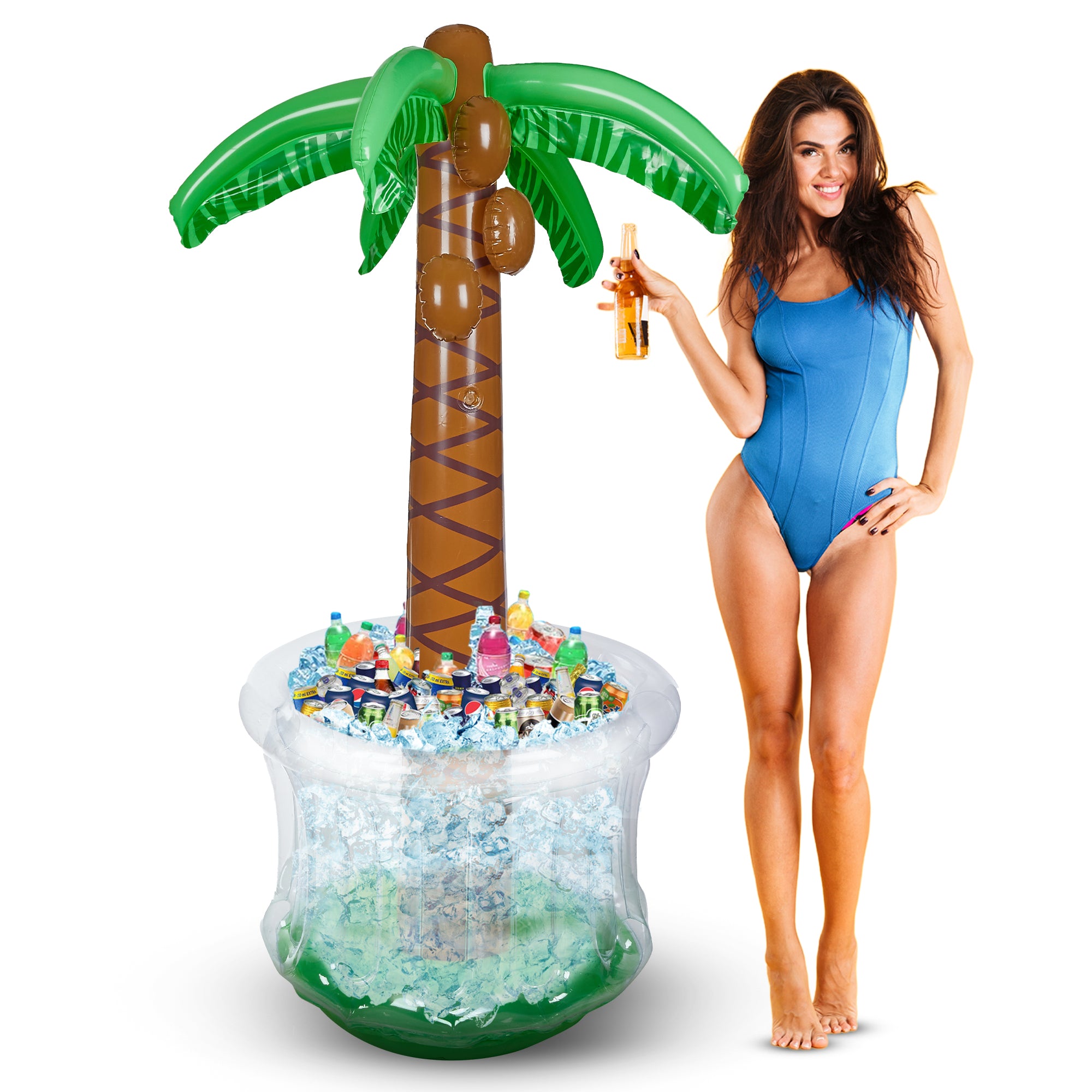 Inflatable Palm Tree Cooler 60" - Blow Up Palm Tree Party Cooler, Luau Hawaiian Beach Theme, Summer Swimming Pool Outdoor Party Decorations