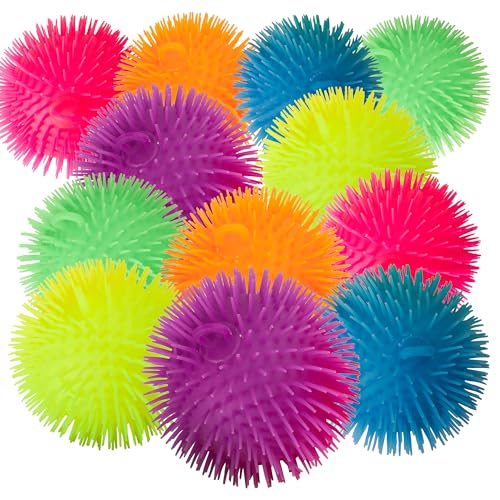 Soft Spiky Puffer Balls - 12-Pack - 5.5 Inch Sensory Stress Relief Toy - Assorted Colors