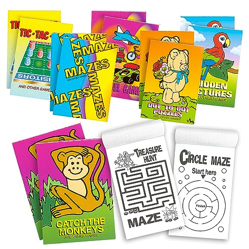 Mini Game Books for Kids - 12 Pack - Assorted Educational Brain Games Booklets - 24 Pages Each, 3.5 x 2.5 Inch, Ages 3+
