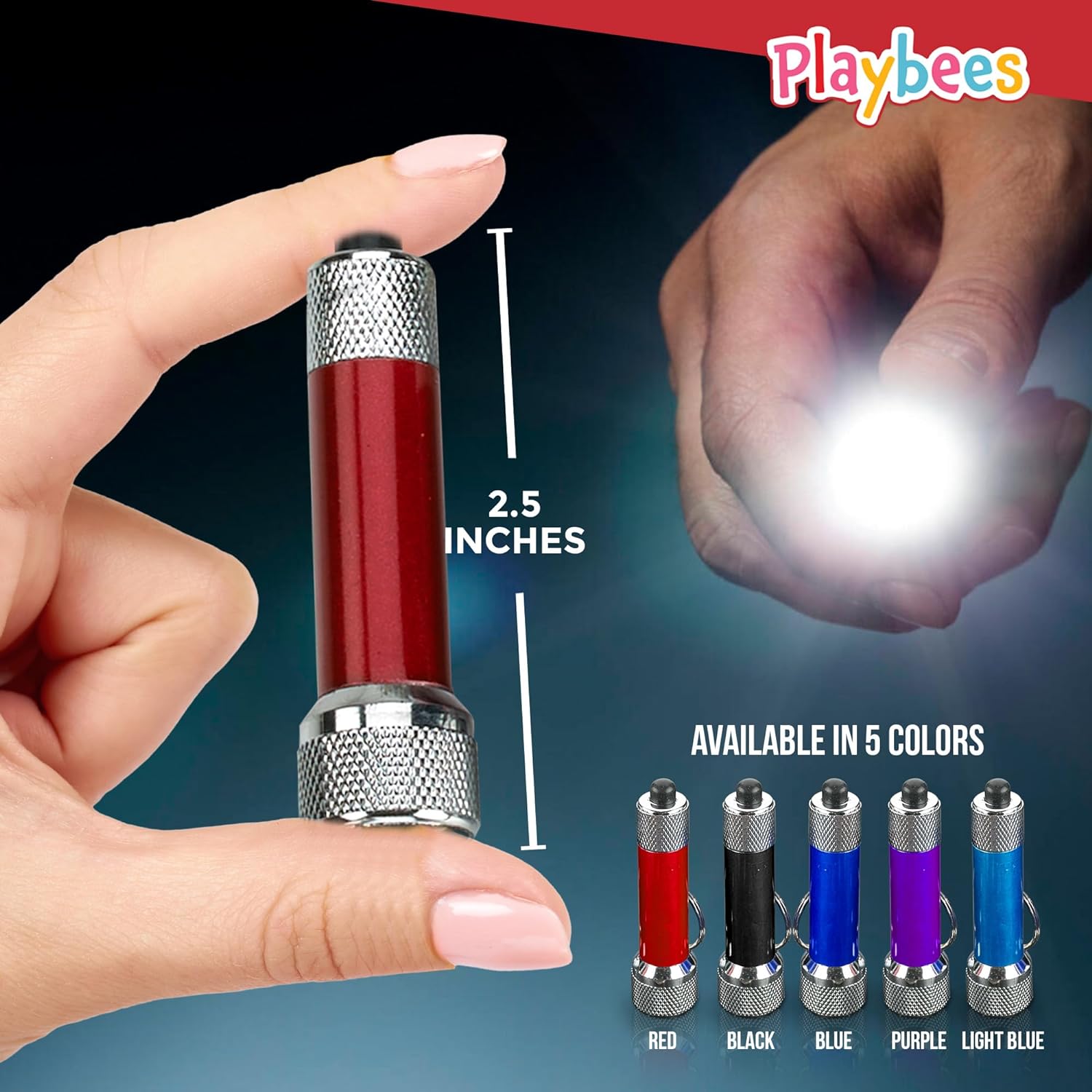 Mini LED Flashlight Keychains - 12 Pack - 2.5 Inch in Vibrant Colors, Portable Plastic Mini Torch - 5-Bulb