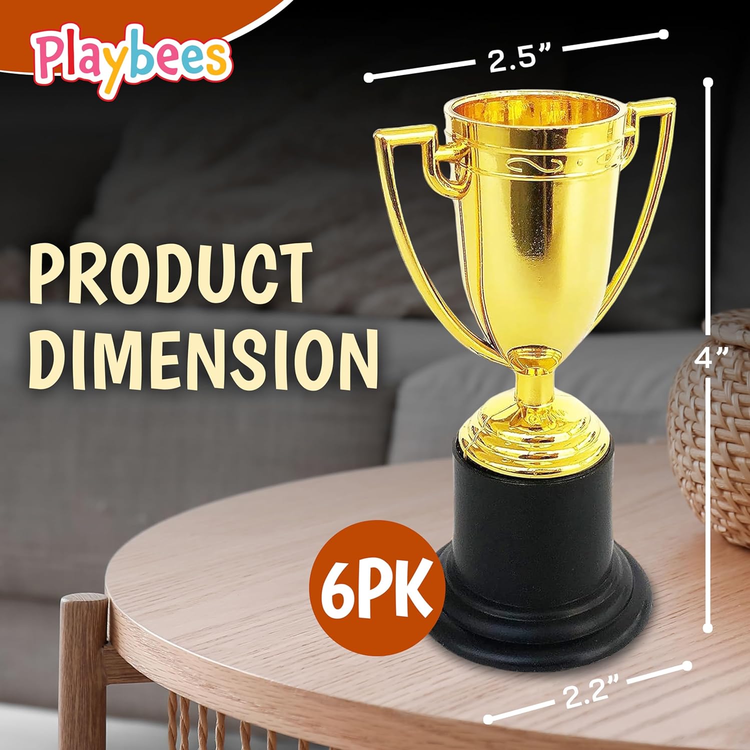 Plastic Golden Cup Trophy for Kids - 12 Pack - 4 Inch Achievement Prize Awards - Party Favors, Decor, Props - Motivational
