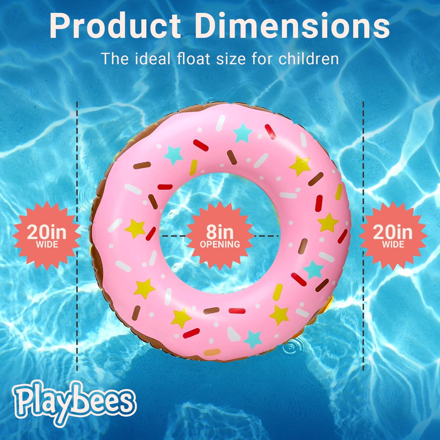 Sprinkle Donut Pool Floats - 4 Pack - Inflatable Floaties for Kids & Adults - Fun Summer Water Toy