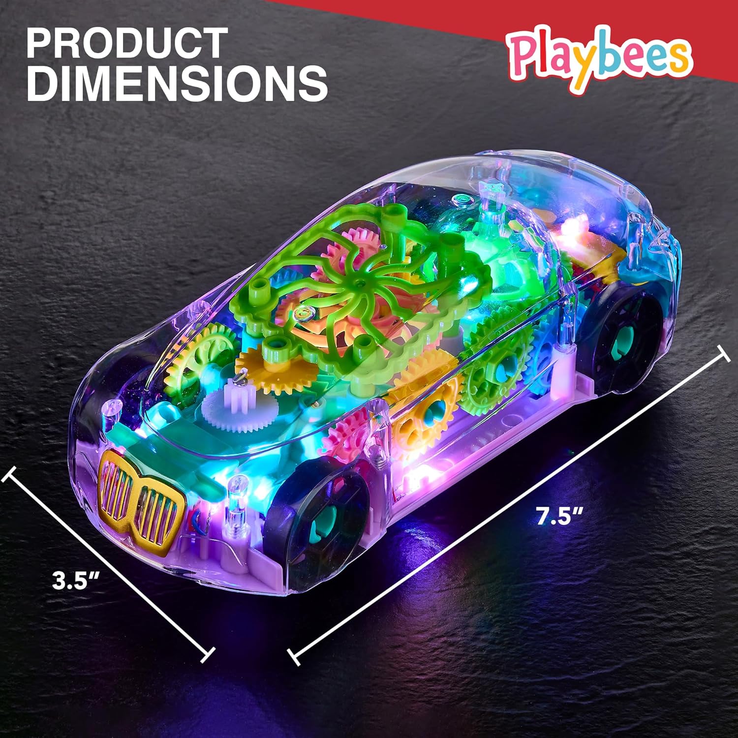 Playbees Light-Up Transparent Car Toy, Toys for Autistic Kids Ages 3-5 Sensory Toy for Kids with Autism Special Needs Toys, Bump and Go Toys for Toddlers Music and LED Effects Great Gift Idea