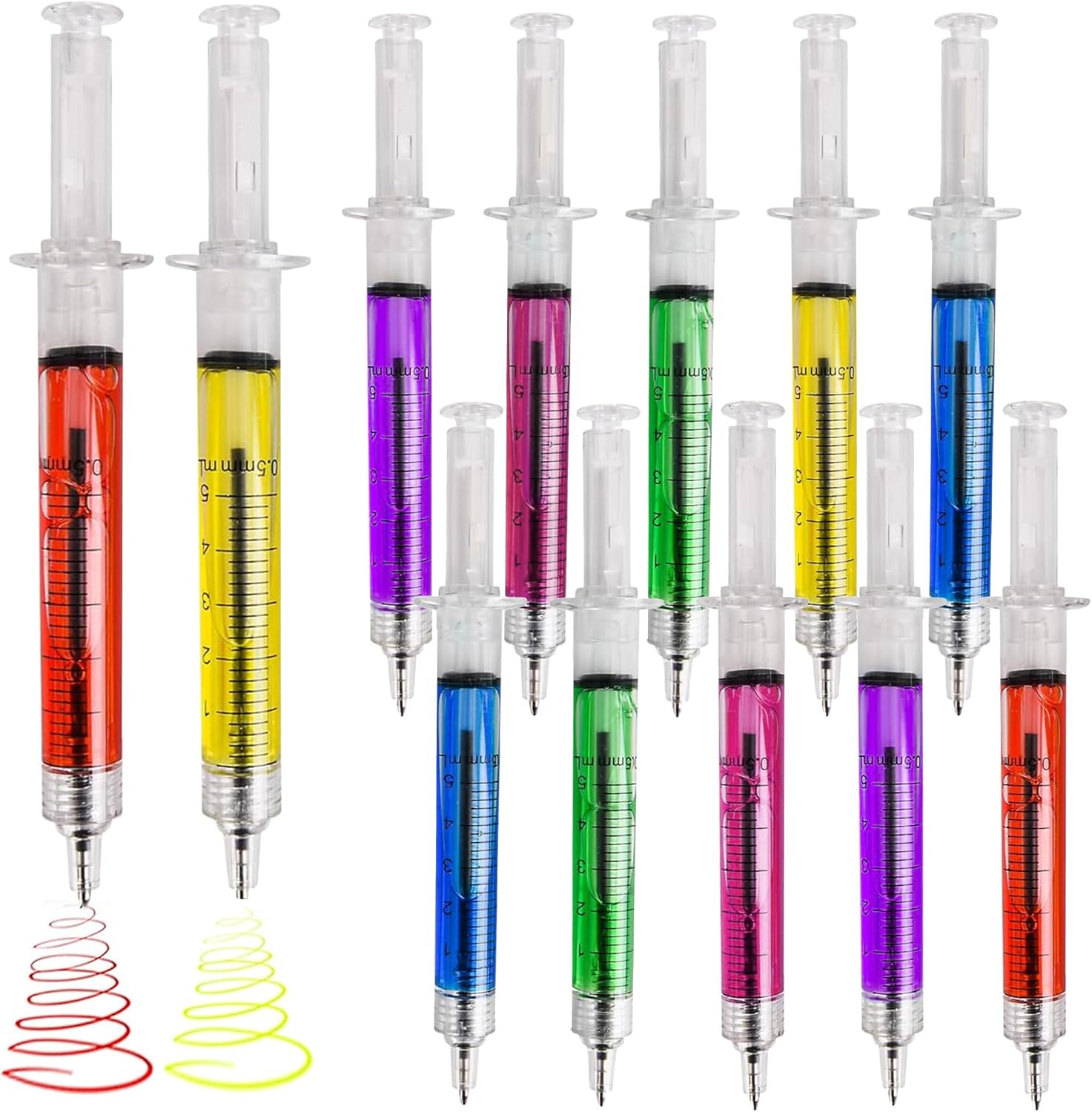 Syringe Pens - 12 Pack - Retractable Ballpoint Pens with 6 Colors - Perfect for School, Parties and Medical-Themed Presents