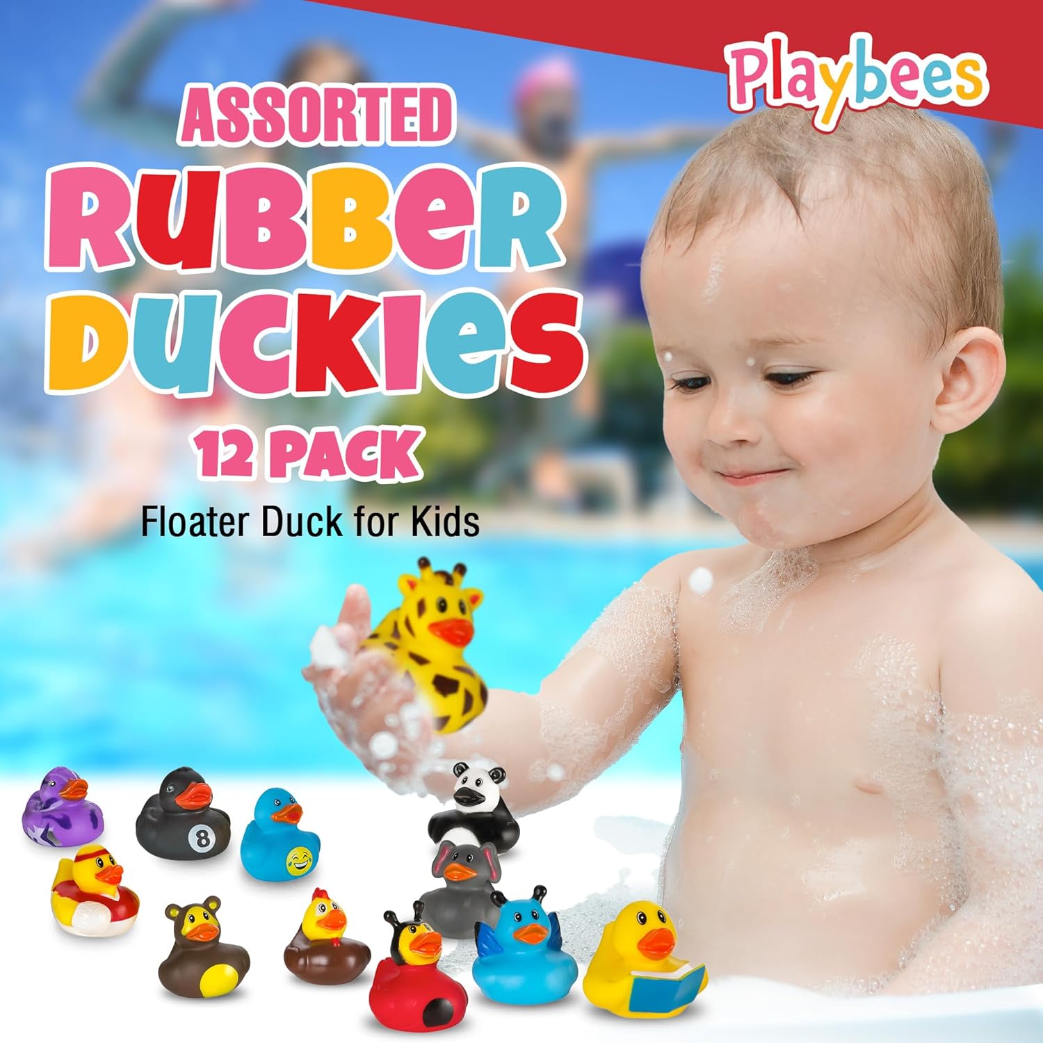 Assortment Rubber Duck Toy Duckies for Kids - 12 Pack - Perfect for Sensory Play, Stocking Stuffers, and More