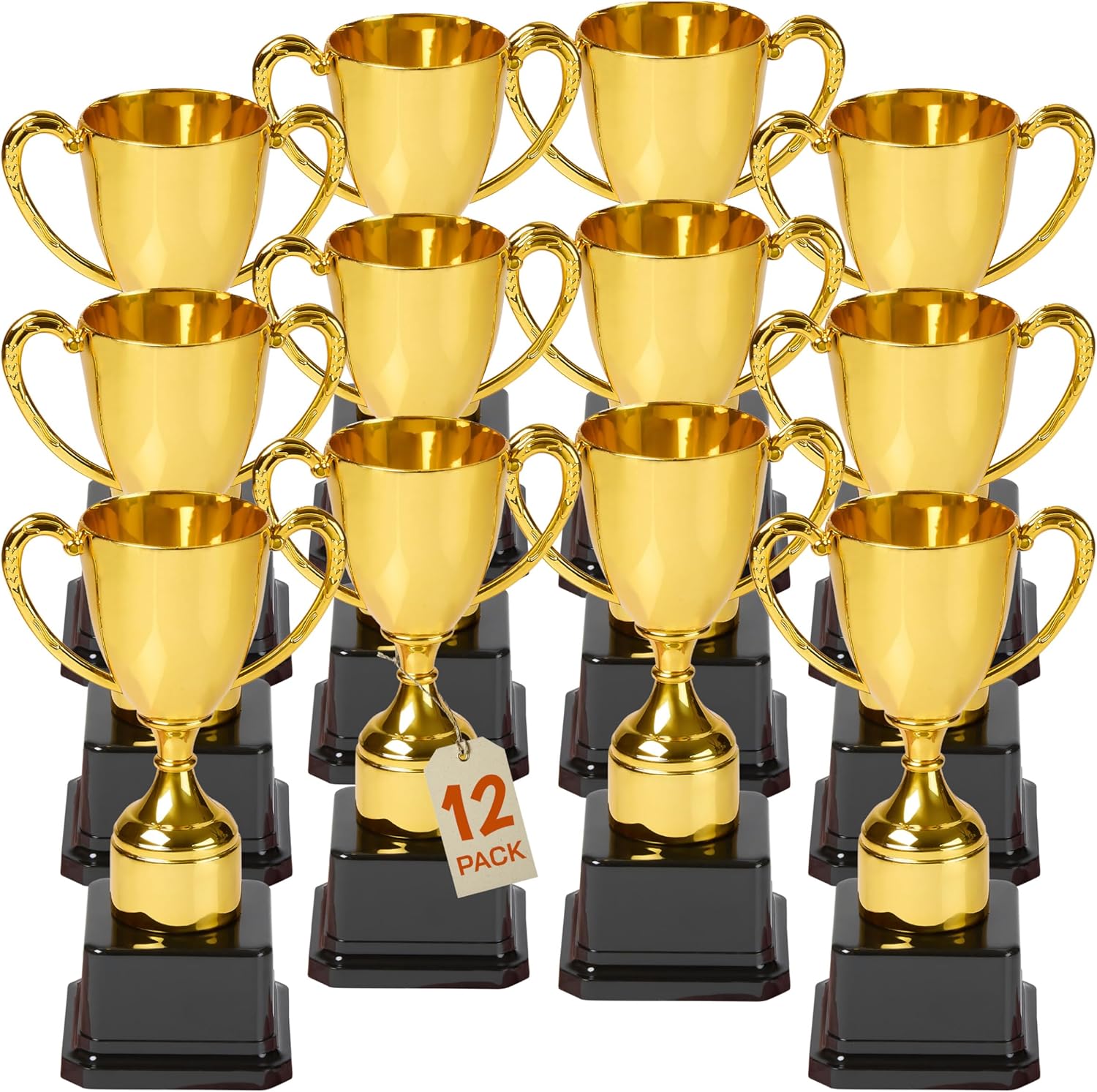 Fun Gold Plastic Trophies - 12 Pack - 7 Inch - Award Trophy Cup Set for Superstar Kids