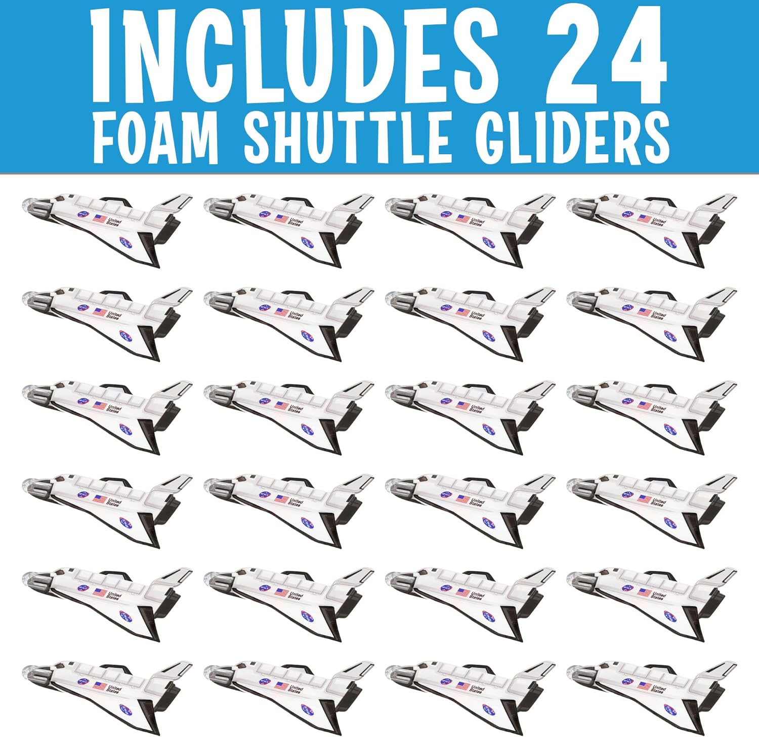 Space Shuttle Gliders - 24 Pack - Space Themed Party Favors - Mini Ship Toys, Shuttle Science Kits & Crafts for Kids