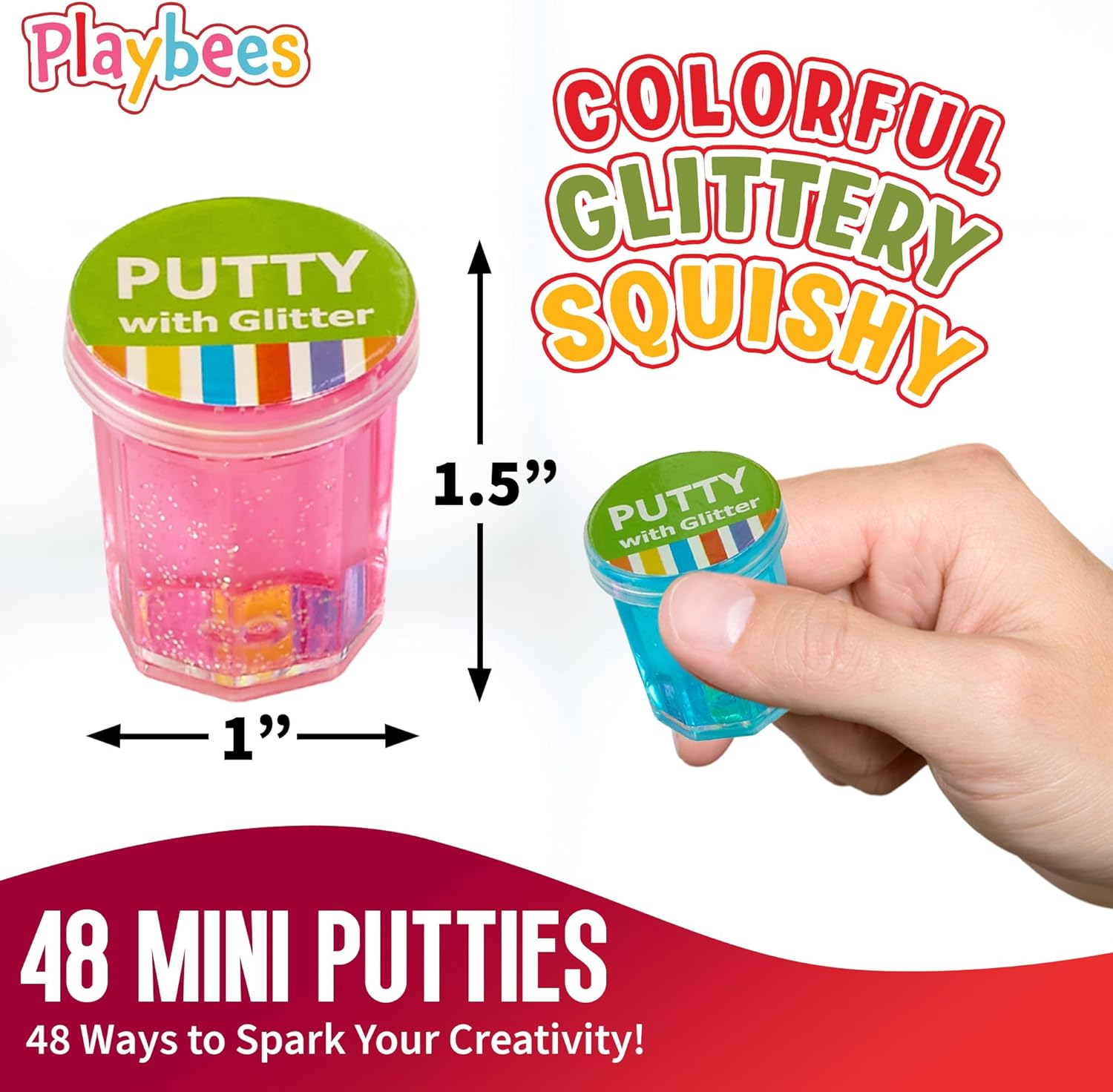 Mini Putty with Glitter - 48 Pack Neon Color Sludge - Educational Fidget Toy - Stress Relief, Party Favors