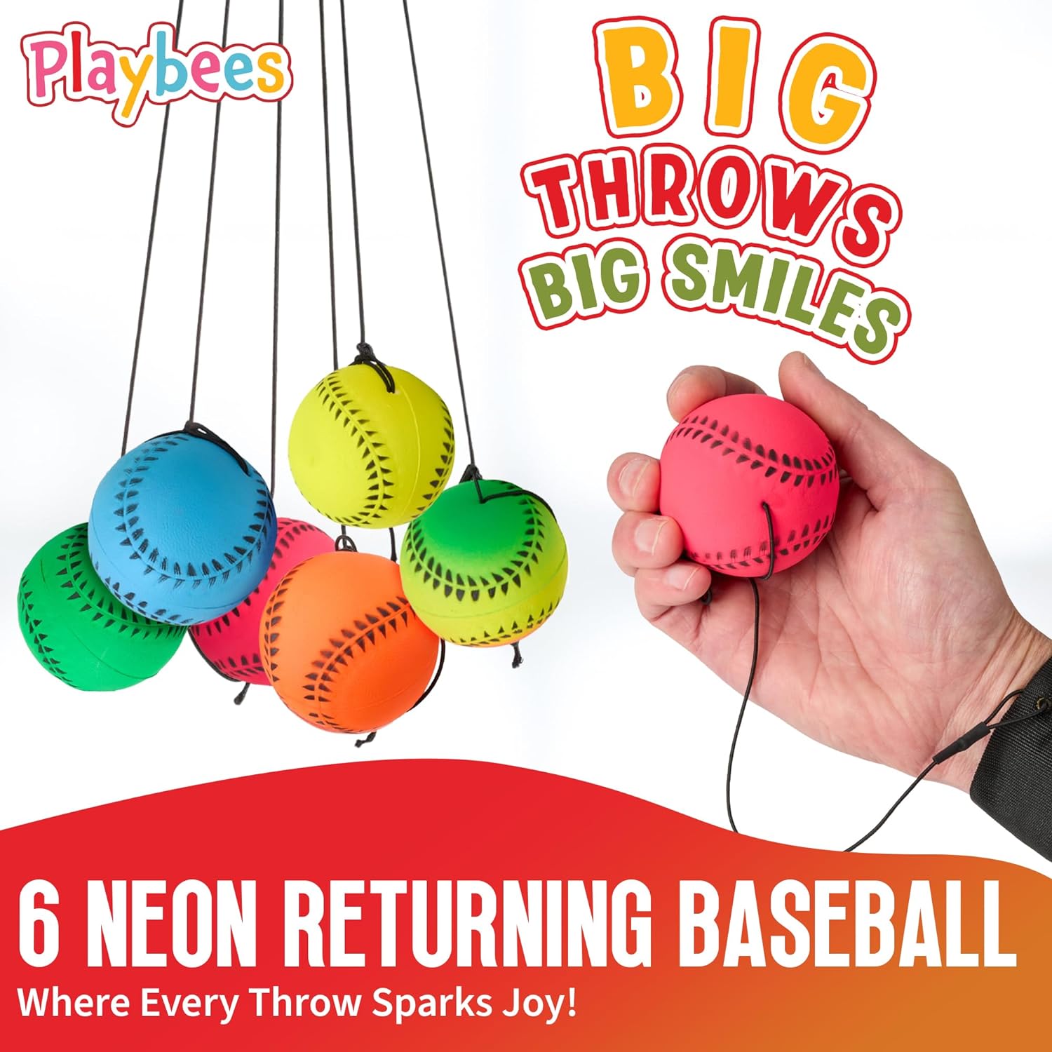 Wrist Baseballs Neon Reactive - 6 Pack - Practice Sports Balls for Fun Outdoor Activity