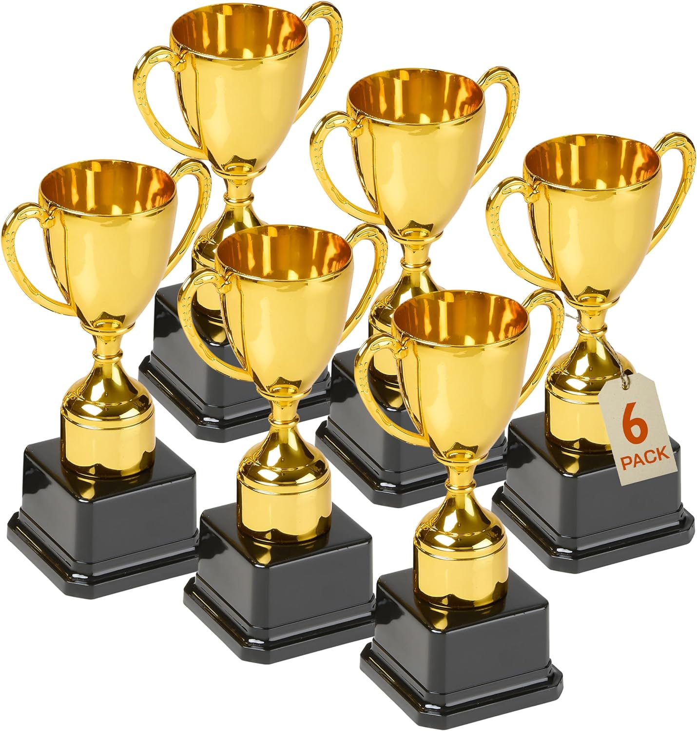 Fun Gold Plastic Trophies - 6 Pack - 7 Inch - Award Trophy Cup Set for Superstar Kids