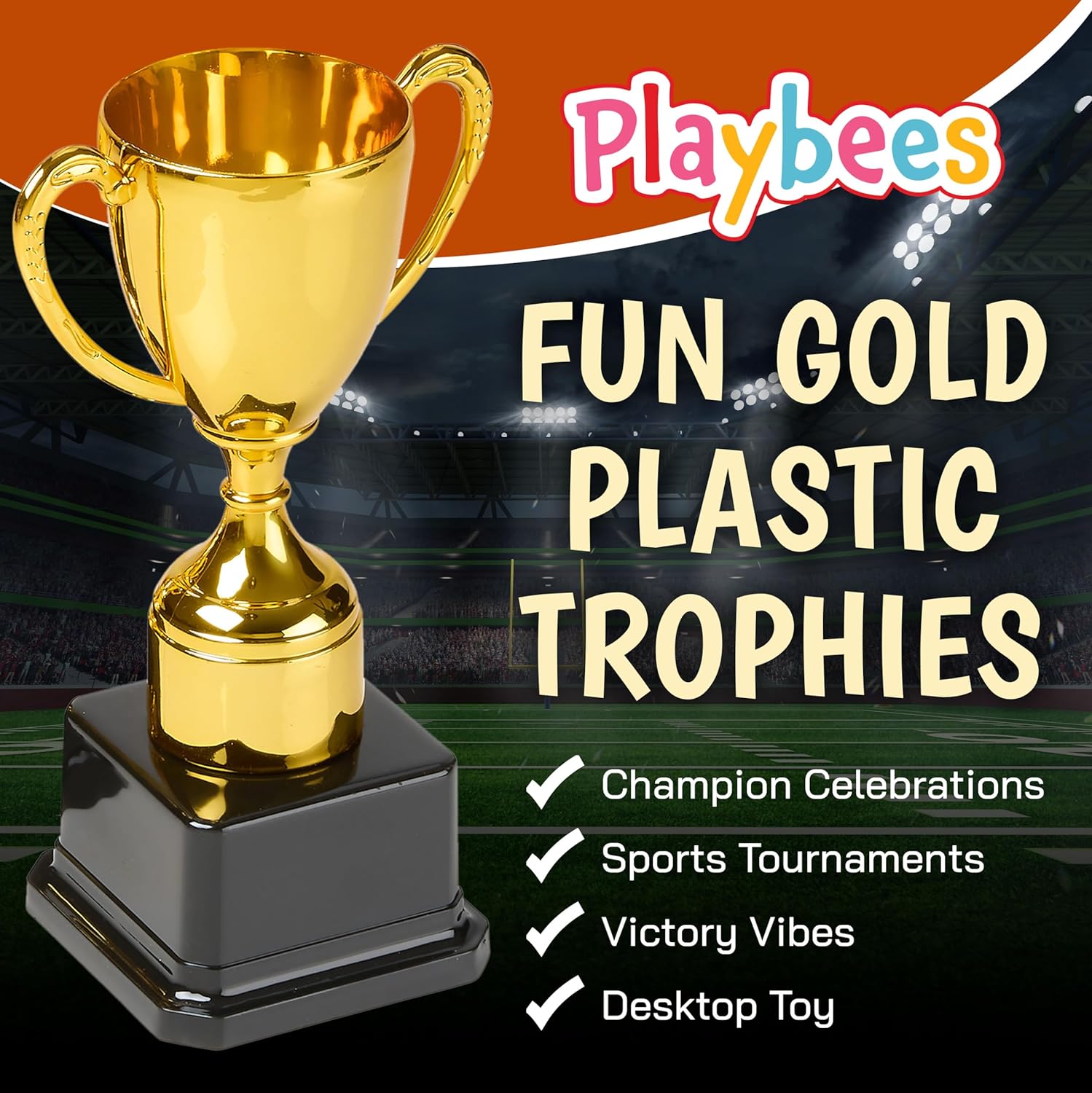 Fun Gold Plastic Trophies - 6 Pack - 7 Inch - Award Trophy Cup Set for Superstar Kids