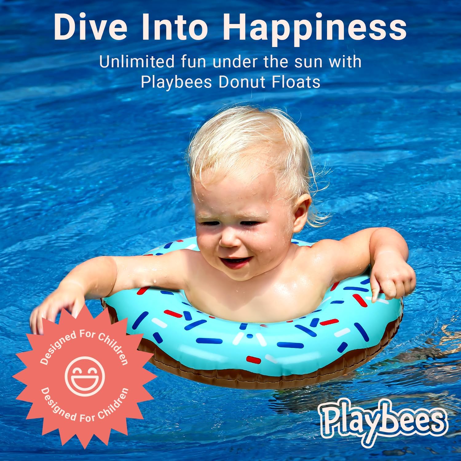 Sprinkle Donut Pool Floats - 4 Pack - Inflatable Floaties for Kids & Adults - Fun Summer Water Toy