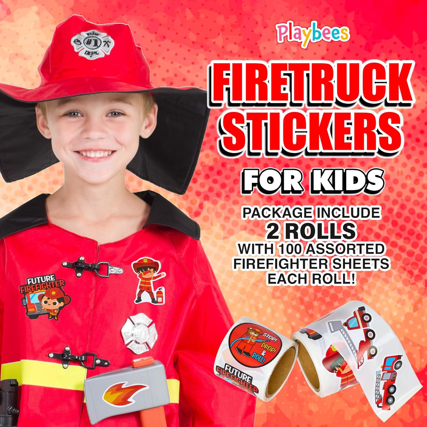 Firetruck Stickers - 2 Rolls - Kids' Party Favors, Game Prizes, Scrapbook, Arts and Crafts