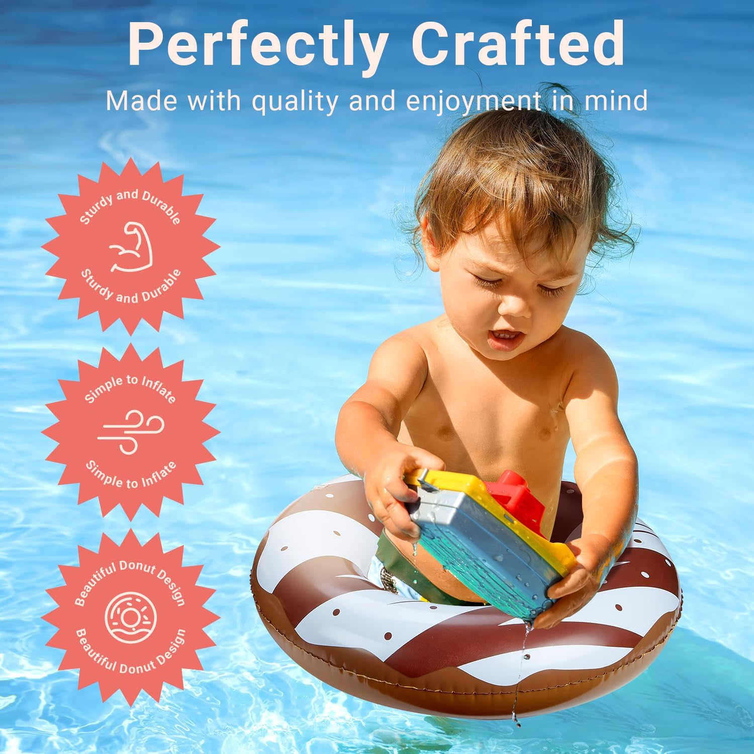 Chocolate Donut Inflatable Pool Floats - 4PK - Fun Swimming Rings &  Pool Floats for Kids & Adults -  Summer Toys - Pool Parties & Decoration