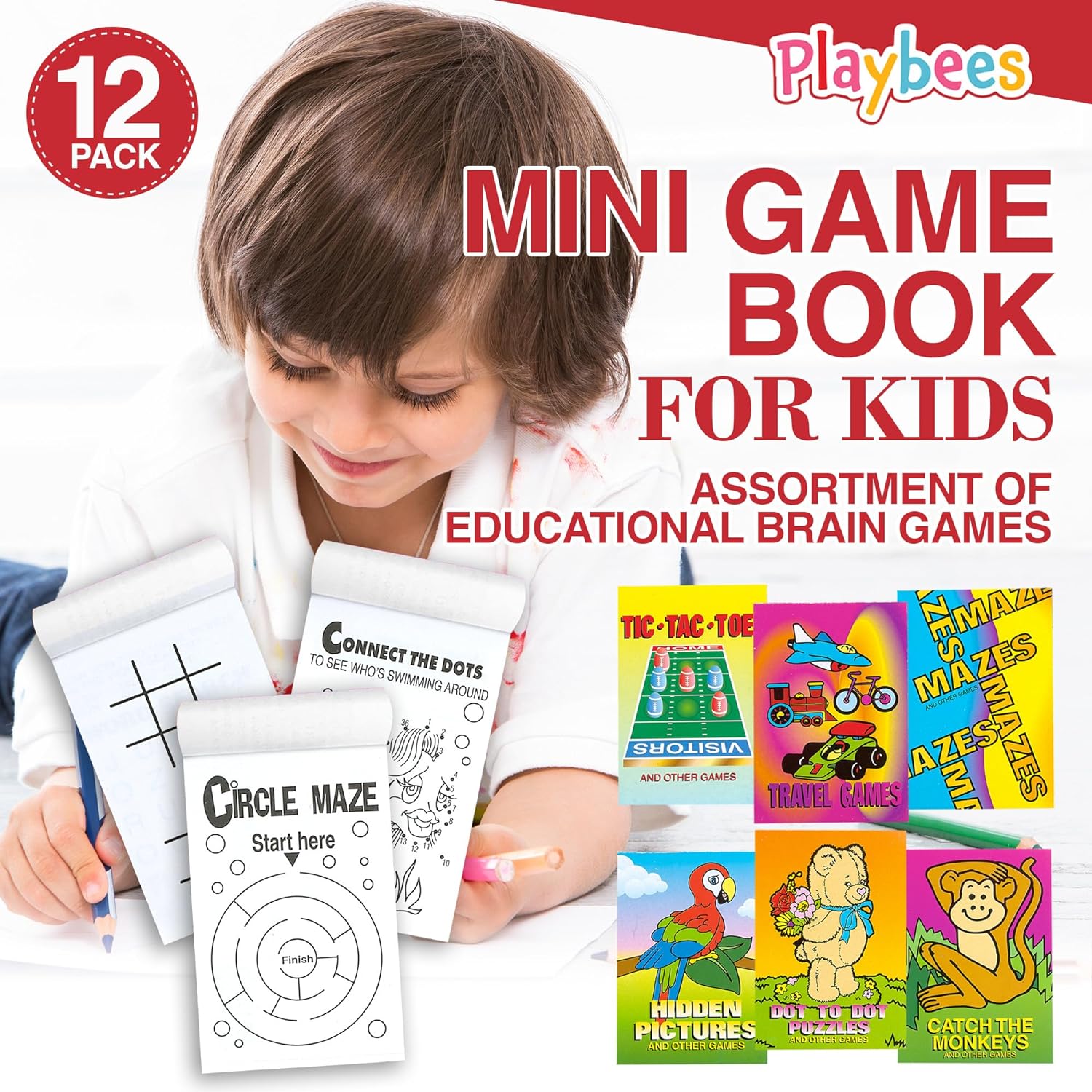 Mini Game Books for Kids - 12 Pack - Assorted Educational Brain Games Booklets - 24 Pages Each, 3.5 x 2.5 Inch, Ages 3+