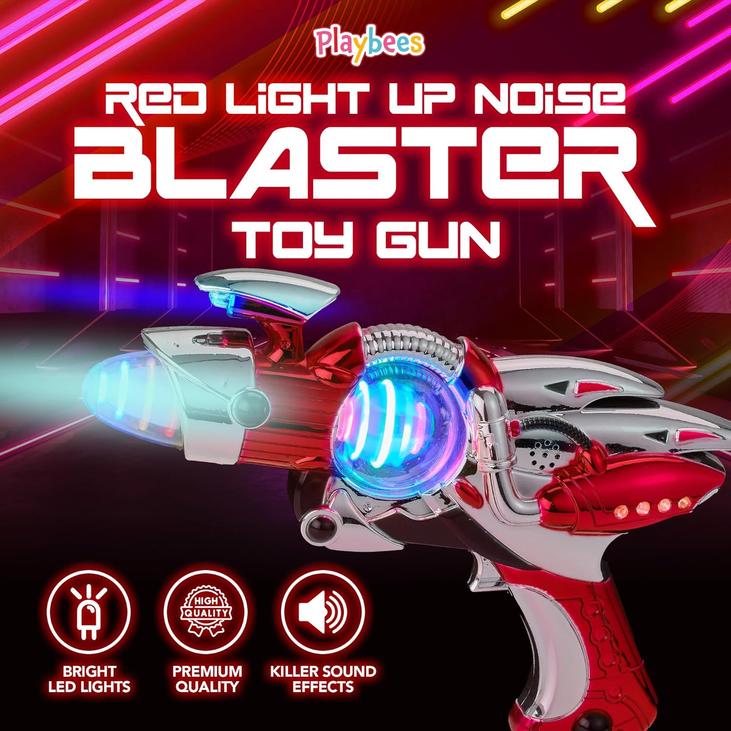 Light-Up Noise Blaster - Red - 11.5 Inches - Super Spinning Space Sound Effects