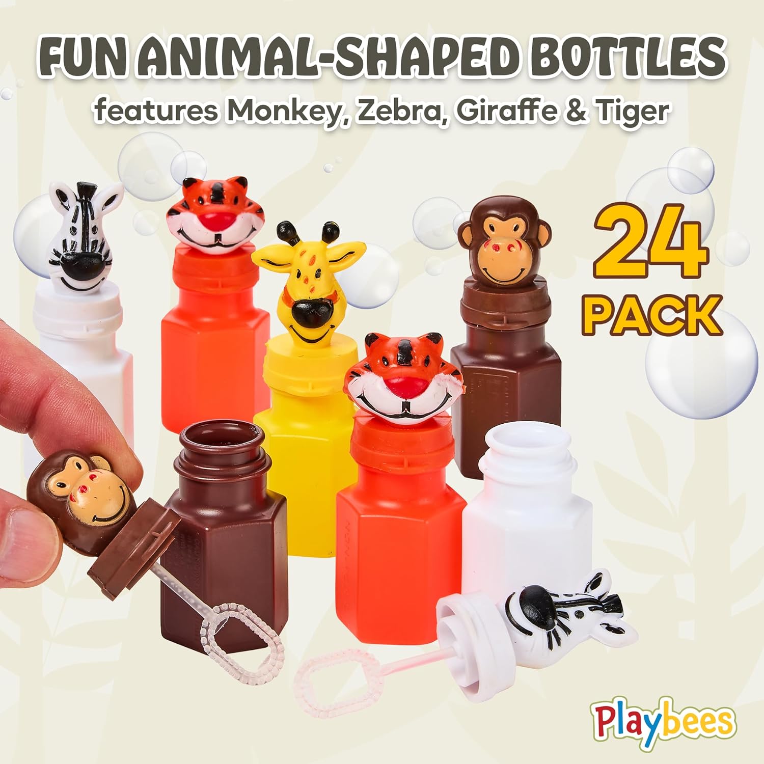 Zoo Animal Bubbles - 24 Pack - Safari Party Favors, Bulk Mini Wand Bottles - Jungle Zoo Characters for Kids