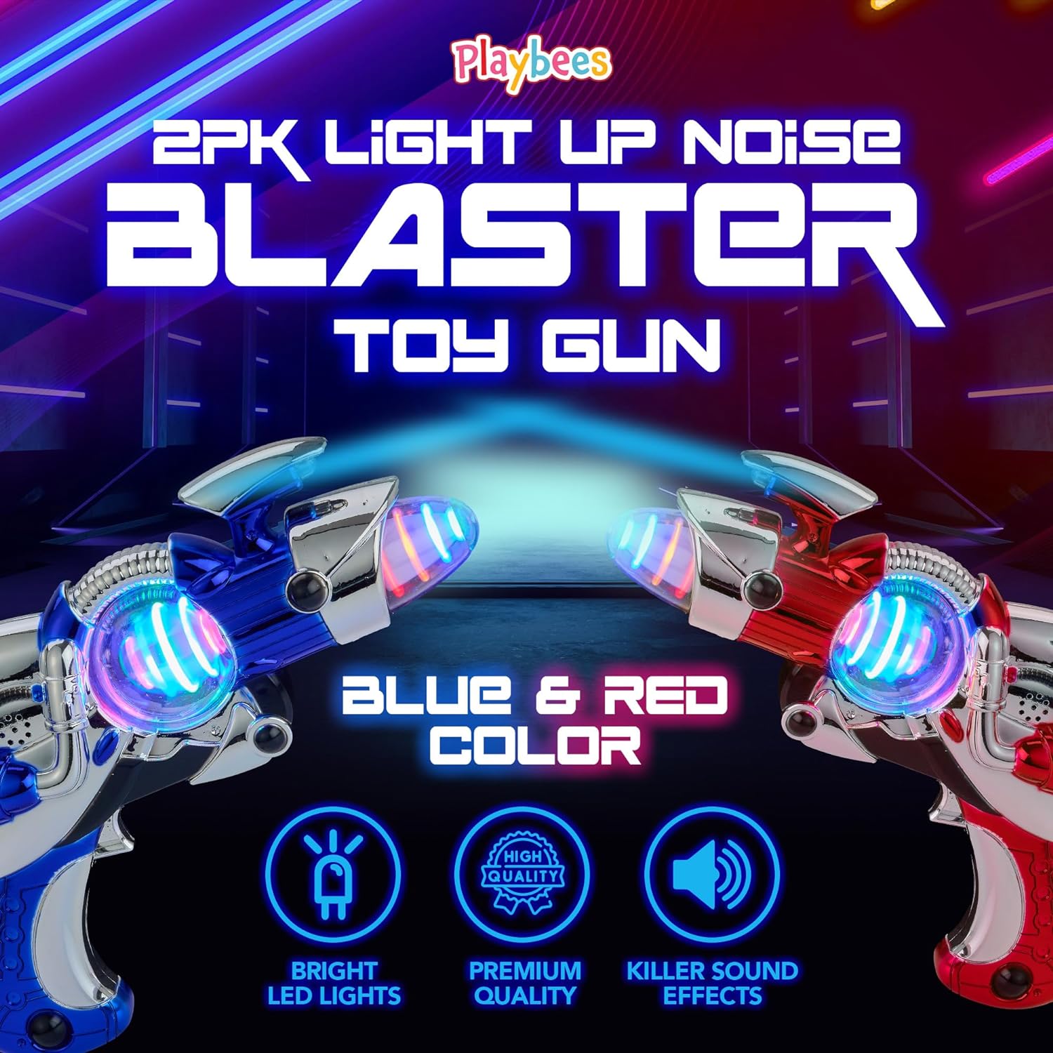 Light-Up Noise Blaster - Red & Blue 2 Pack - 11.5 Inches - Super Spinning Space Sound Effects