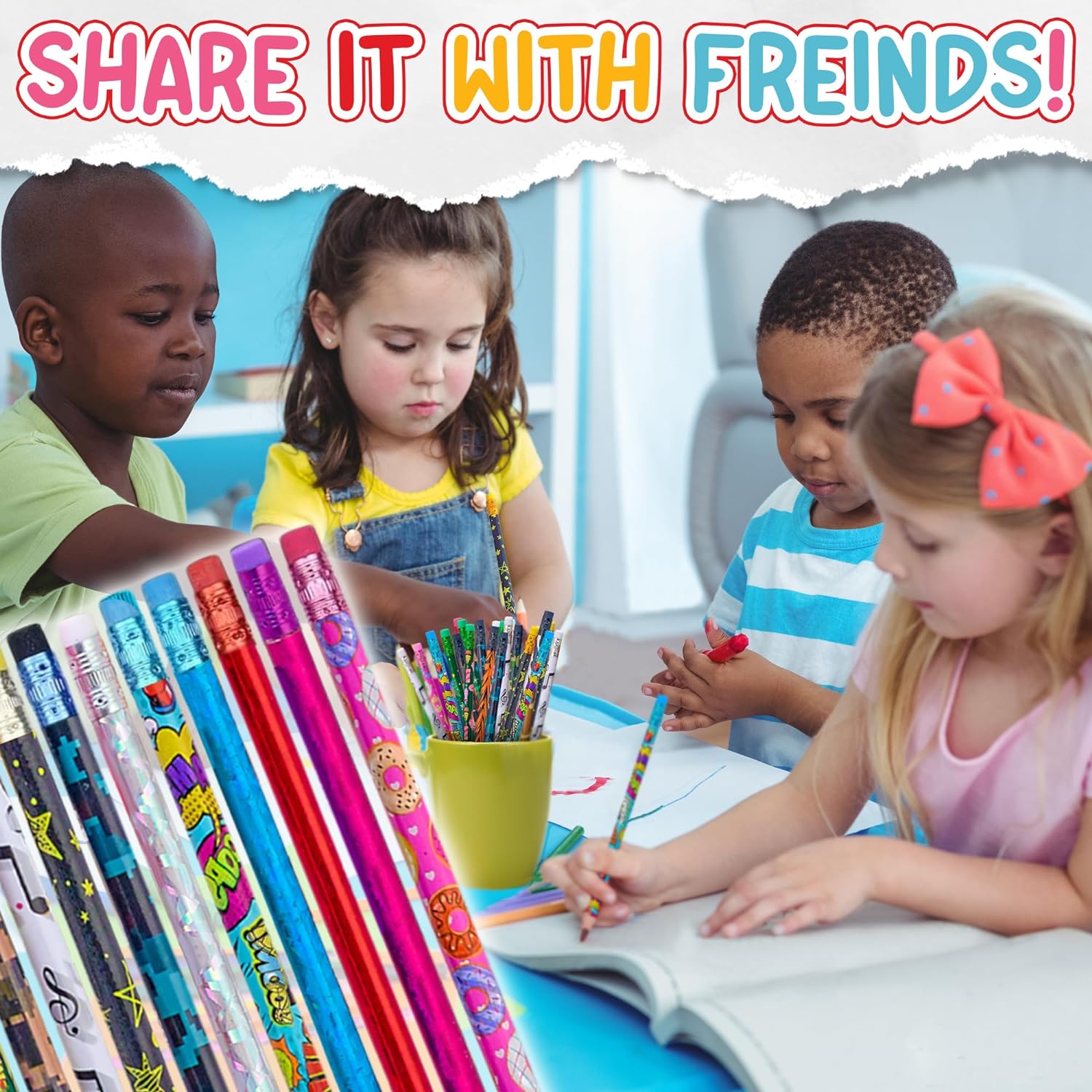 Pencil Assortment 144PC - Assorted Colorful Pencils - Classroom Pencils w/Durable Erasers