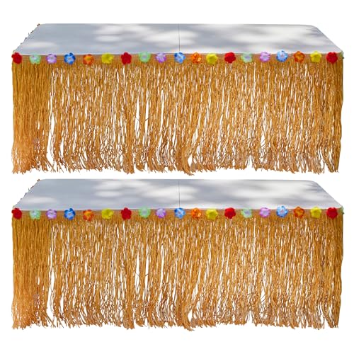Hawaiian Luau Grass Table Skirt Set - 2 Pieces - 9 Feet x 29 Inches - Authentic Island Party Decorations