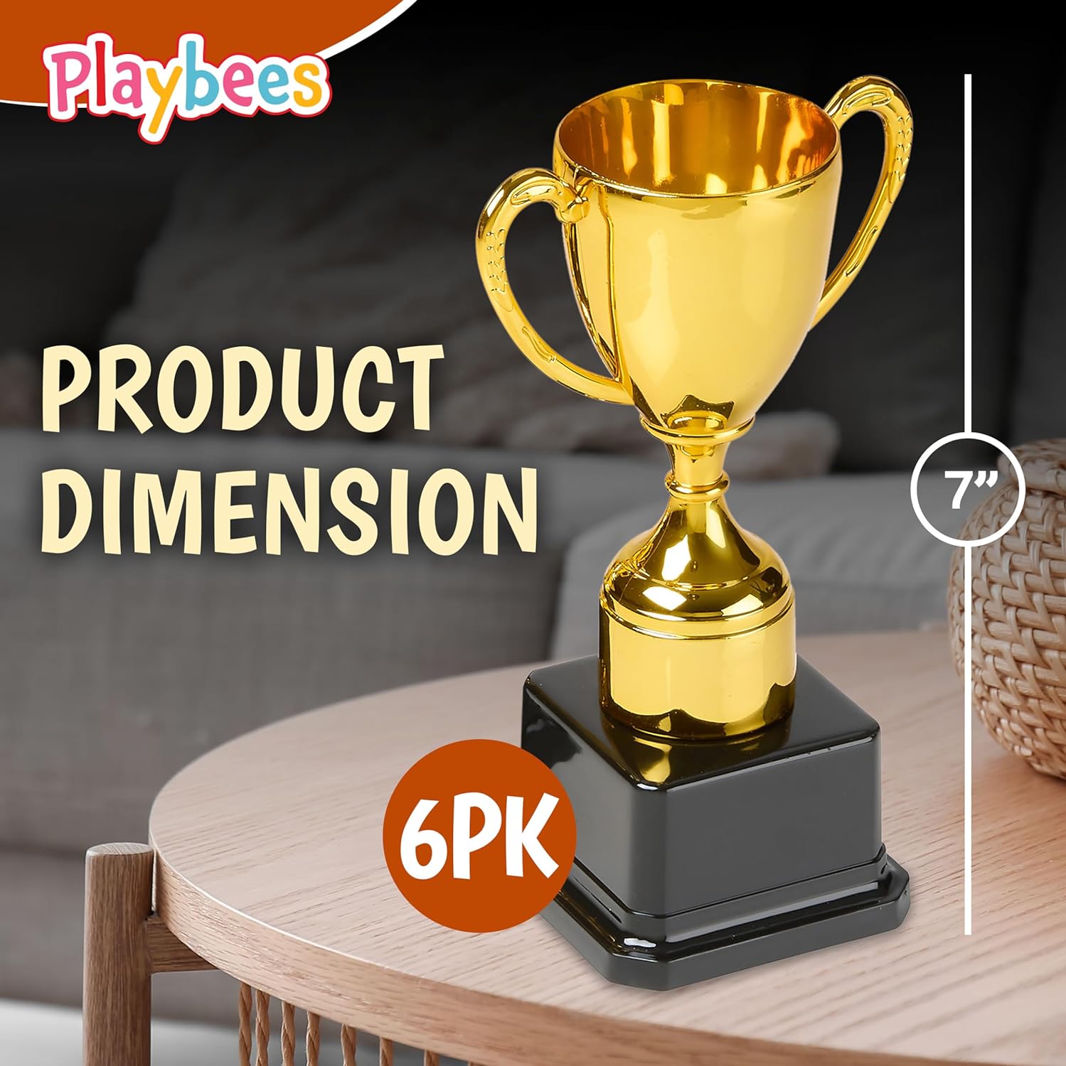 Fun Gold Plastic Trophies - 6 Pack - 7 Inch - Award Trophy Cup Set for Superstar Kids