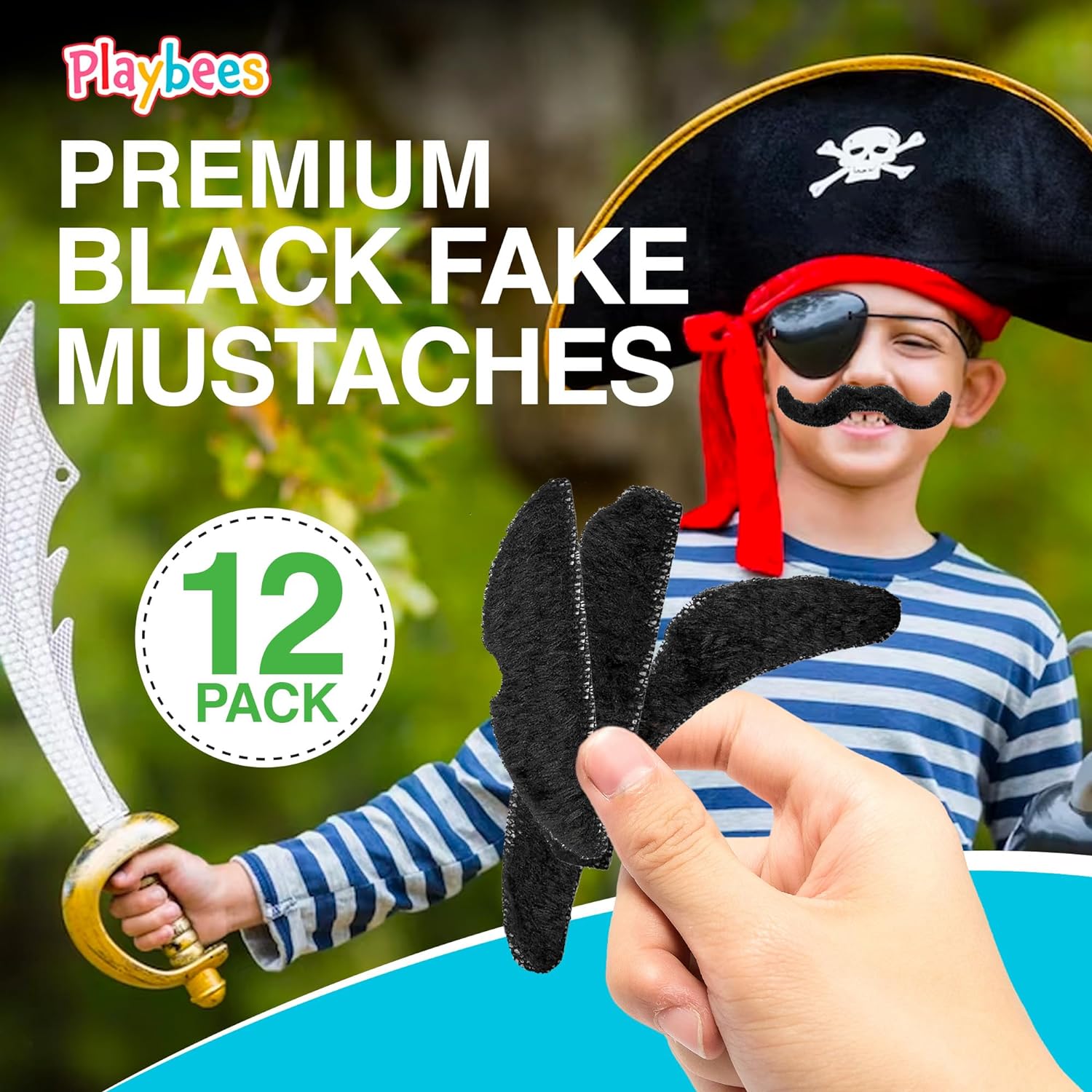 Fake Mustaches Adhesive - Set of 12 - Mustache Costume - Kids Mustache Stick On