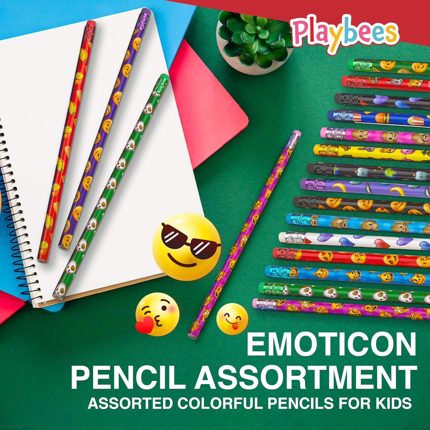 Emoticon Pencils - 72 Pack - Fun & Vibrant Writing Tools with Erasers - Assorted Emote Designs