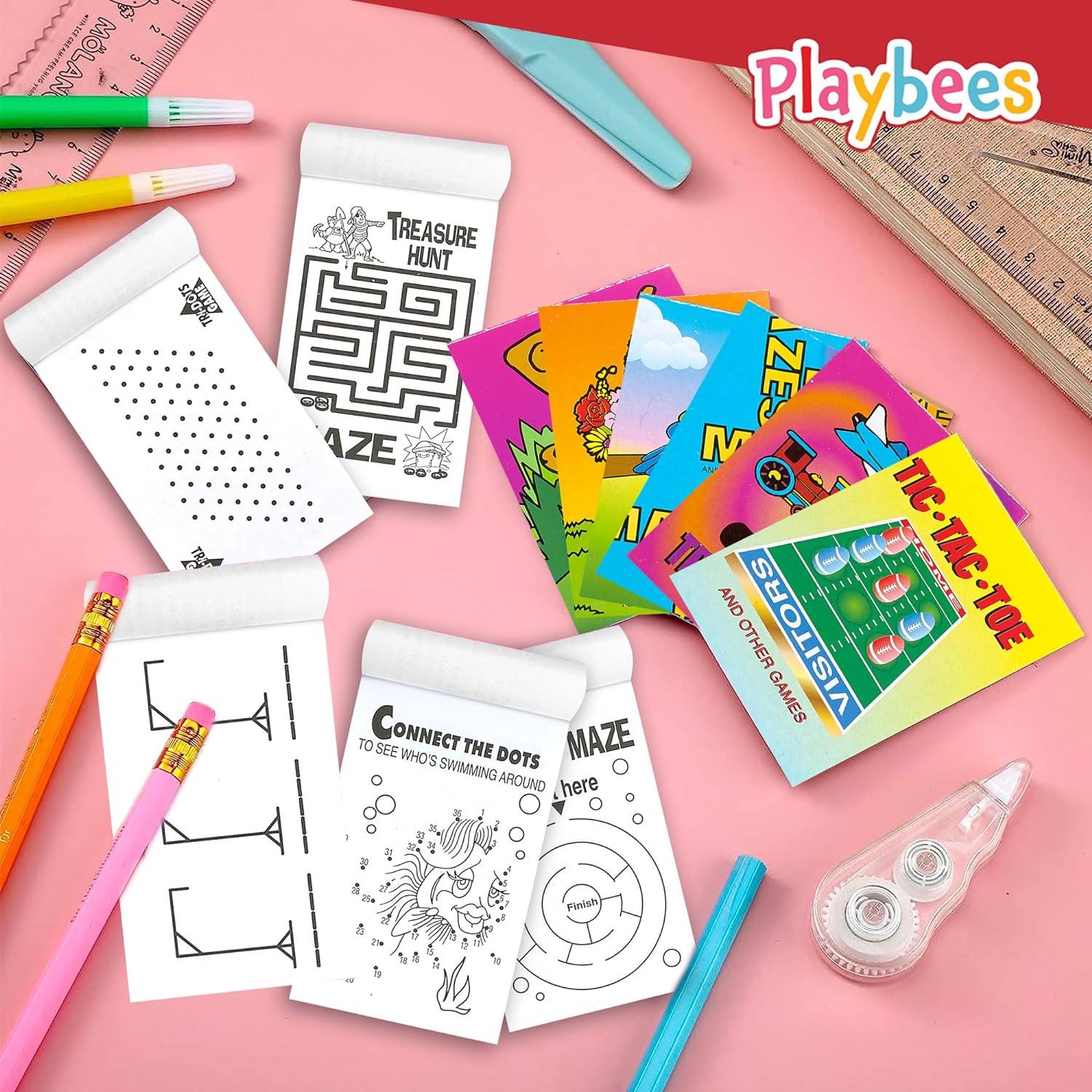 Mini Game Books for Kids - 12 Pack - Assorted Educational Brain Games Booklets - 24 Pages Each, 3.5 x 2.5 Inch, Ages 3+