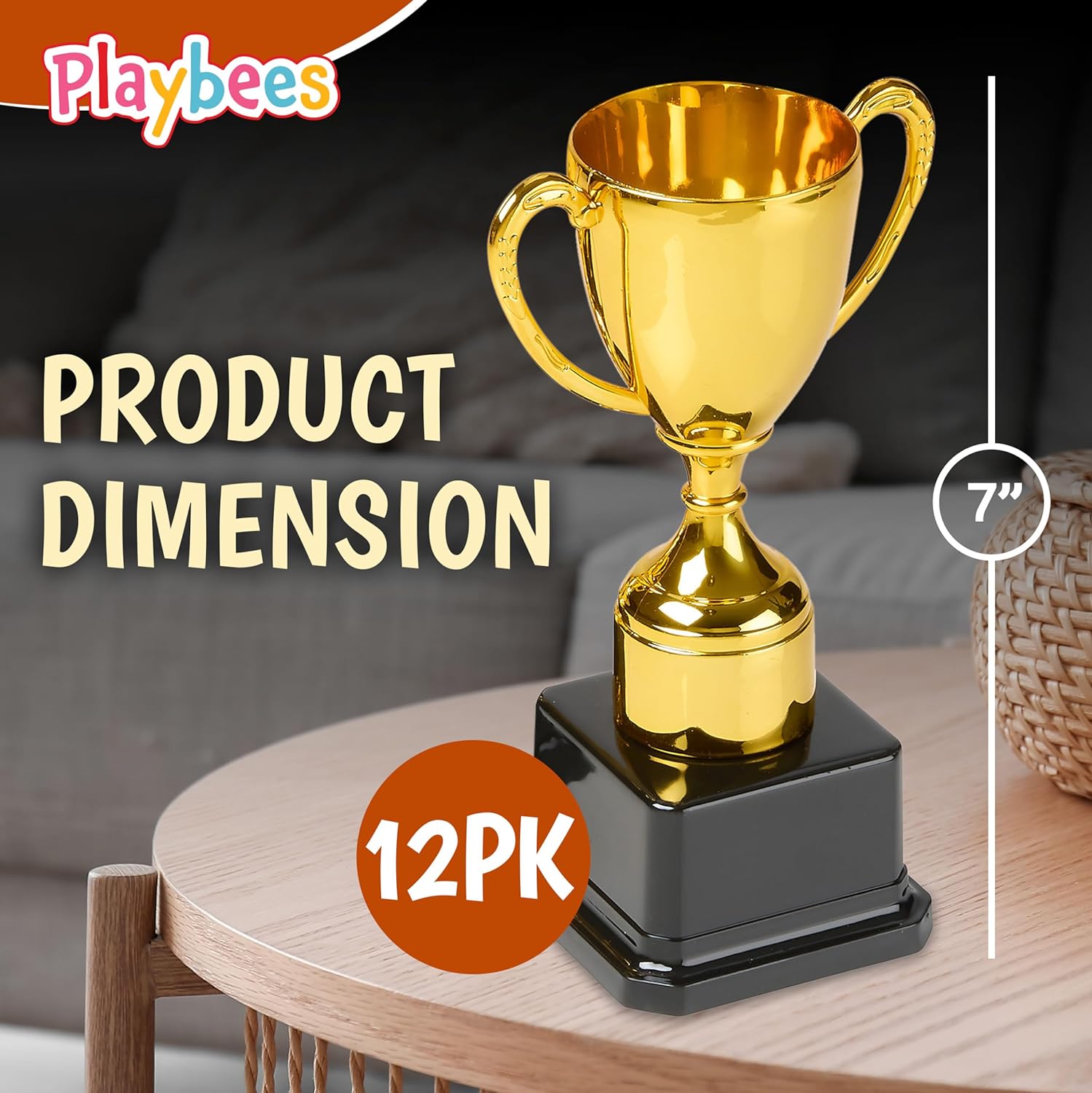 Fun Gold Plastic Trophies - 12 Pack - 7 Inch - Award Trophy Cup Set for Superstar Kids