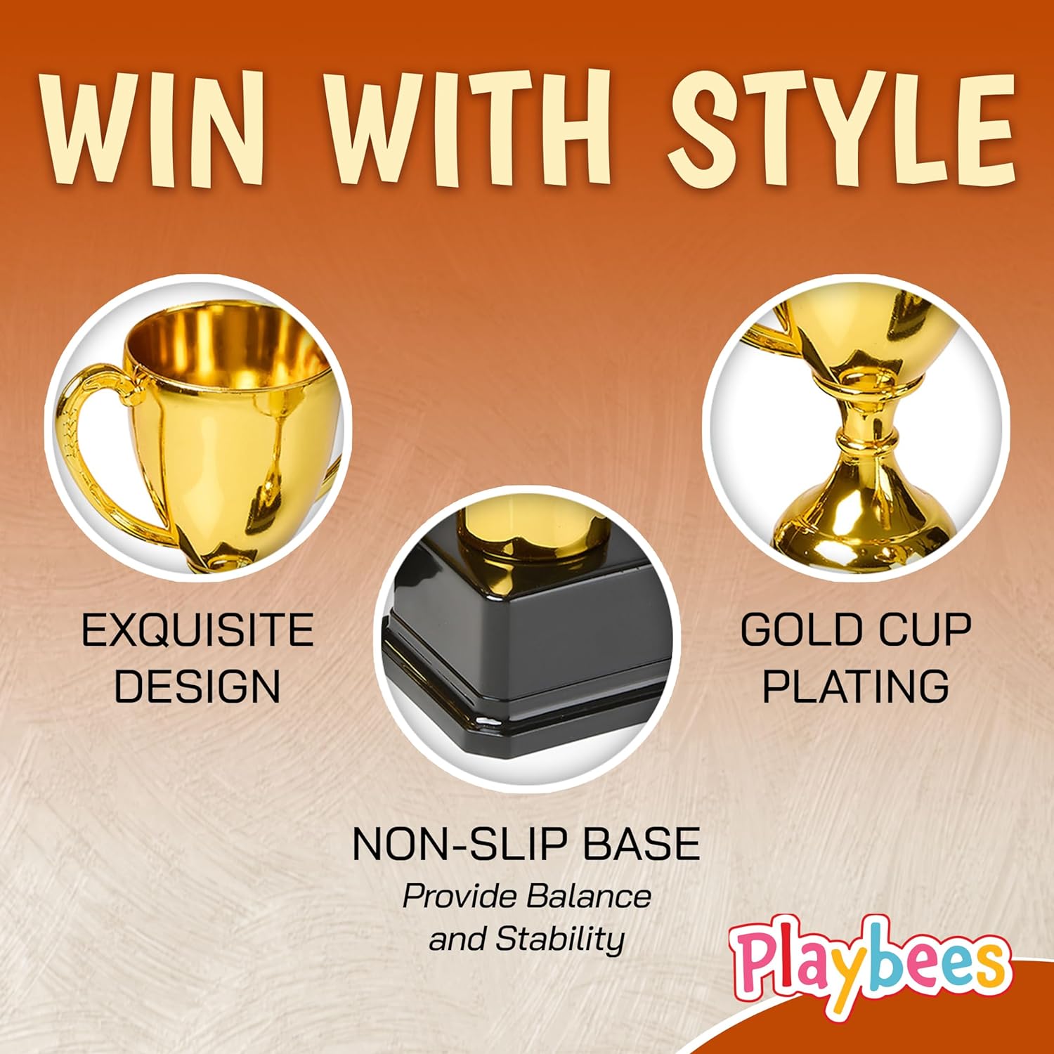 Fun Gold Plastic Trophies - 6 Pack - 7 Inch - Award Trophy Cup Set for Superstar Kids