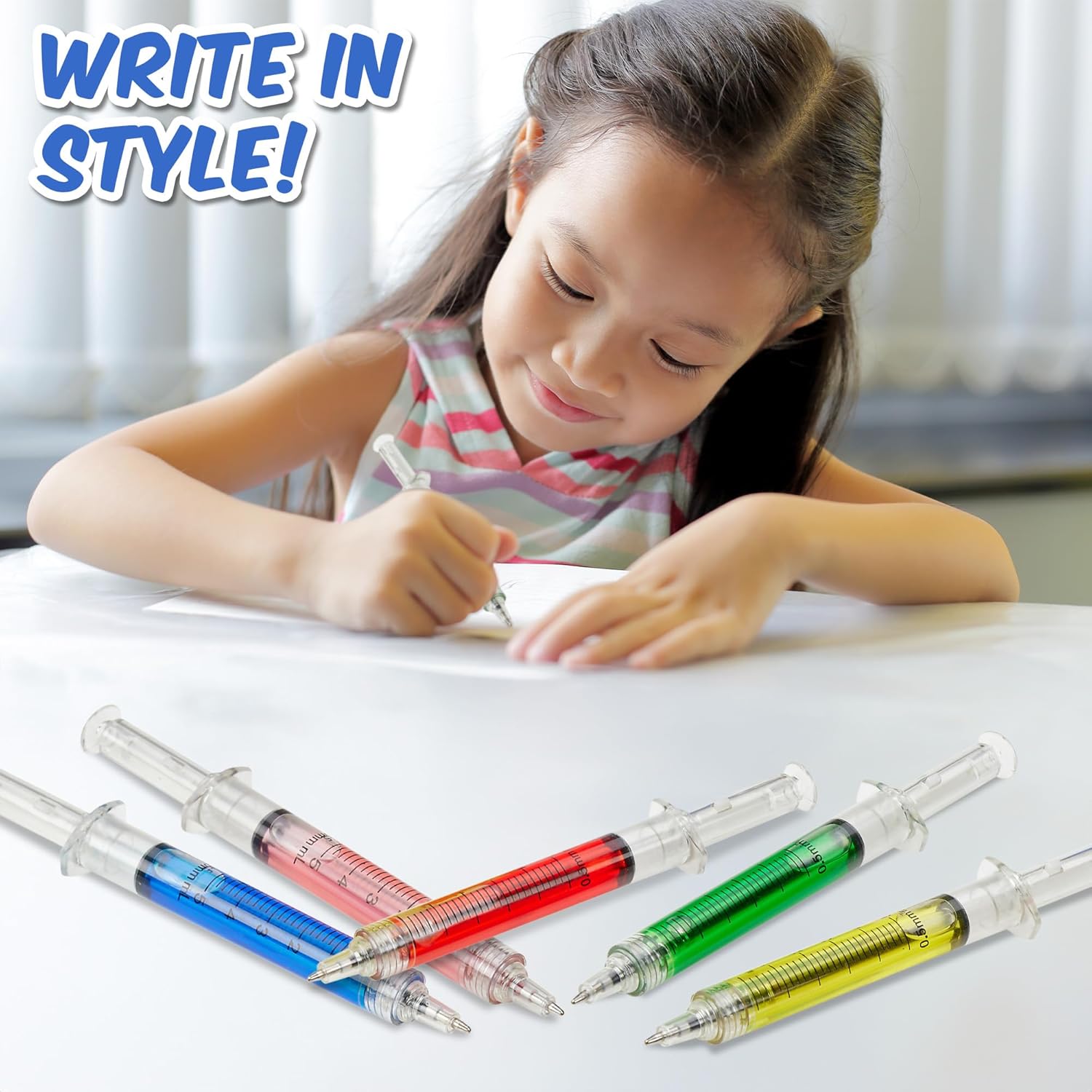 Syringe Pens - 12 Pack - Retractable Ballpoint Pens with 6 Colors - Perfect for School, Parties and Medical-Themed Presents