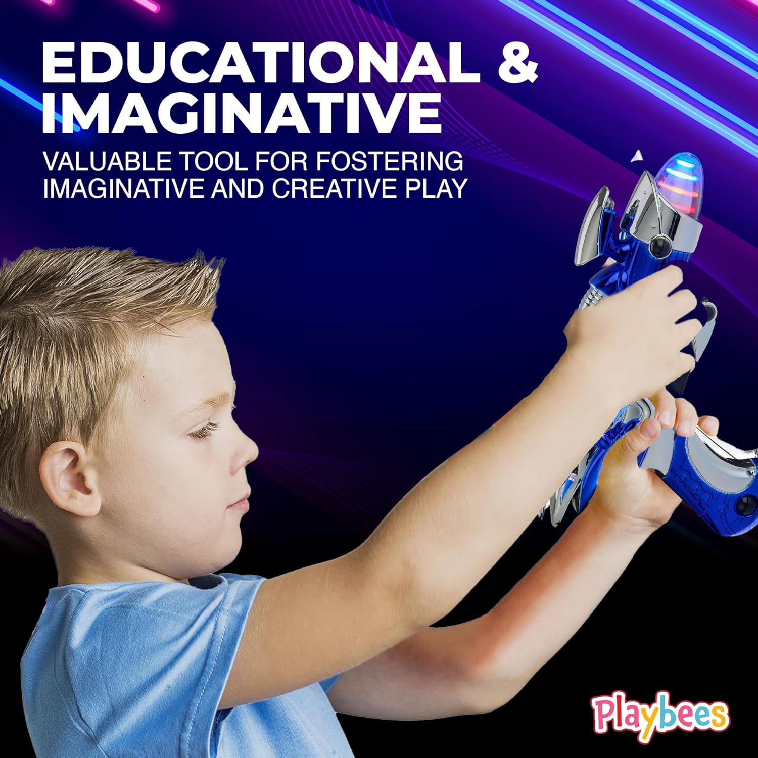 Light-Up Noise Blaster - Blue - 11.5 Inches - Super Spinning Space Sound Effects