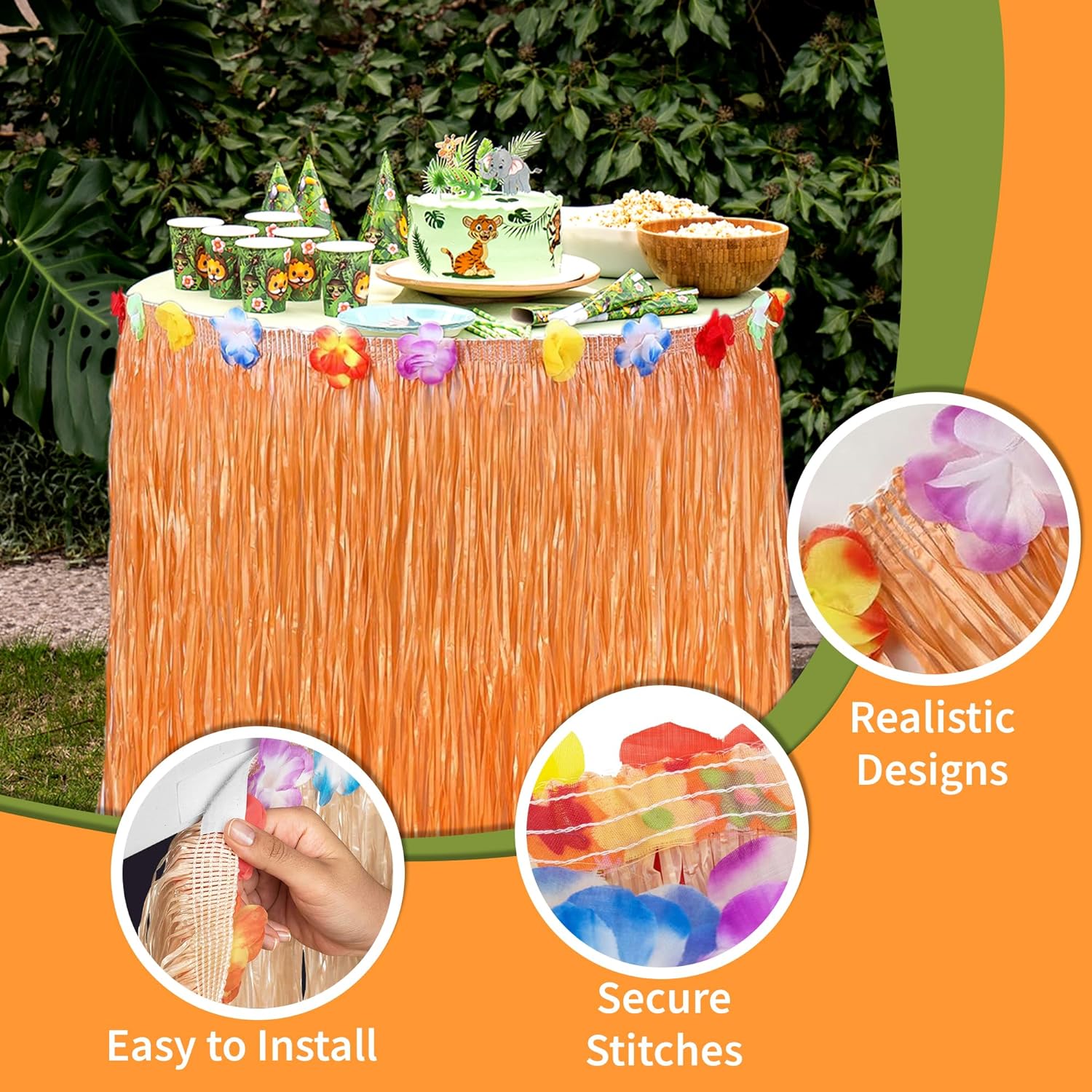 Luau Hawaiian Grass Table Skirt - 4 Pack - 9 Feet x 29 Inch - Authentic Island Party Decorations