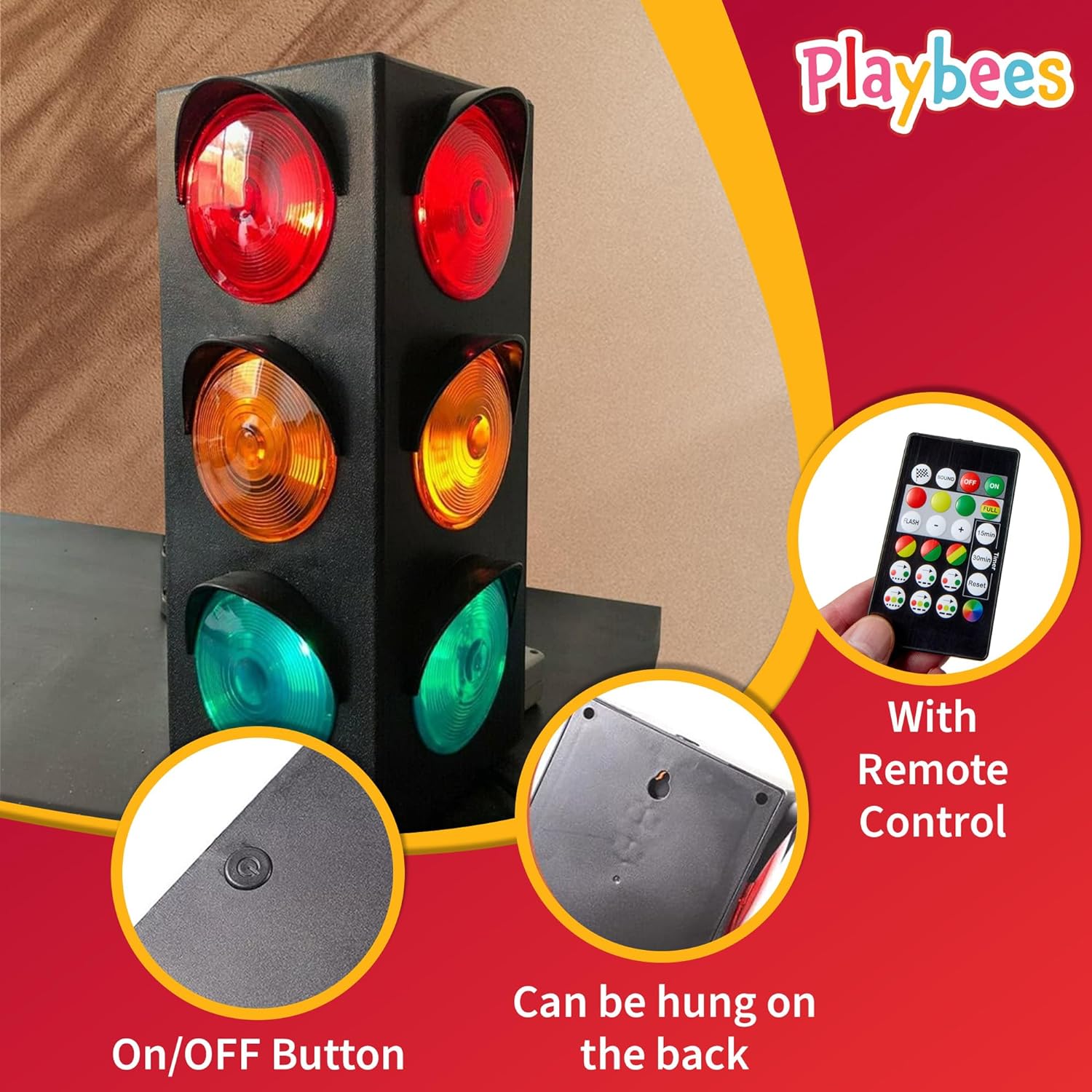 Traffic Light Lamp - Plug-In Blinking Bedside Lamp Simulates Traffic Stop Light - 12.25 Inch