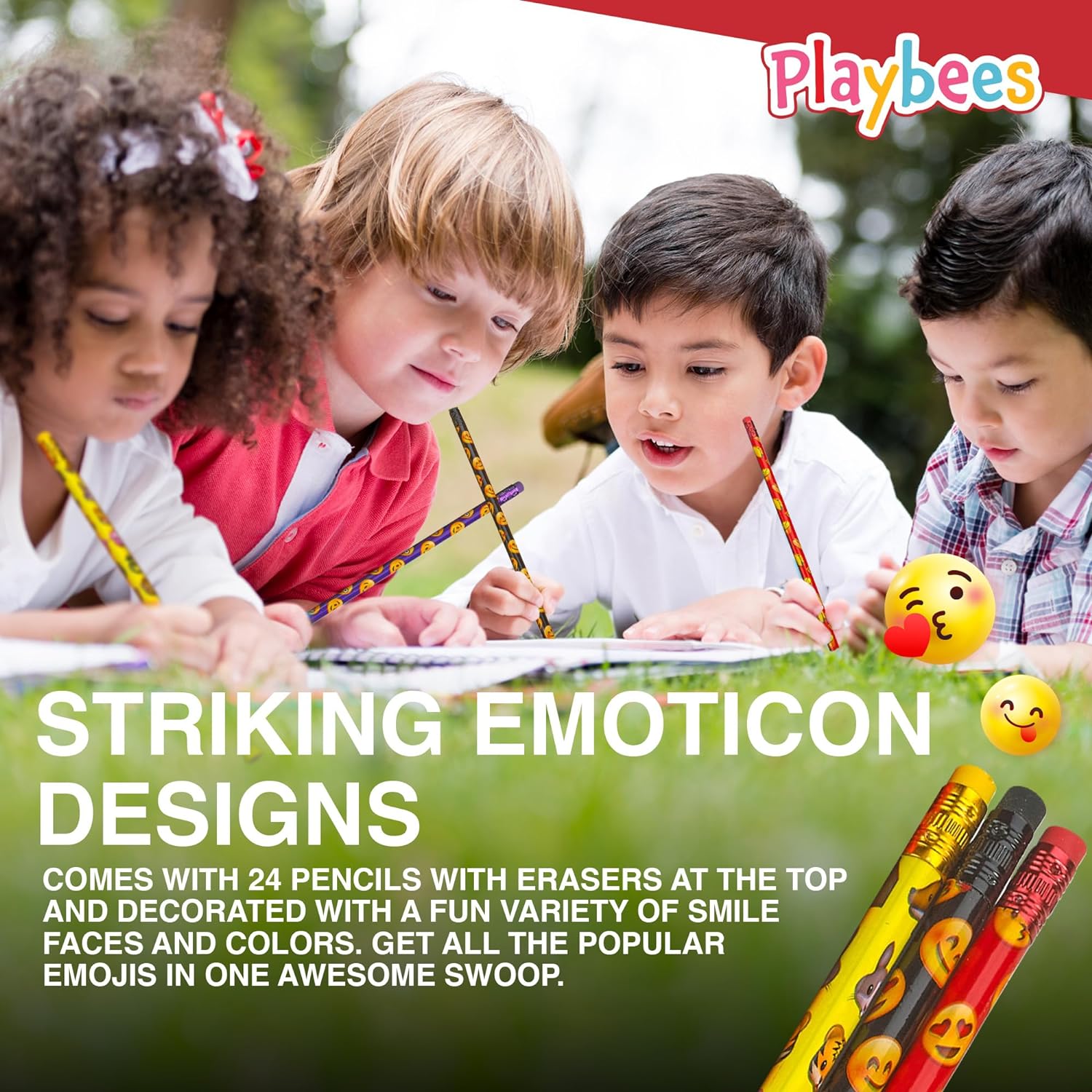 Emoticon Pencils - 36 Pack - Fun & Vibrant Writing Tools with Erasers - Assorted Emote Designs