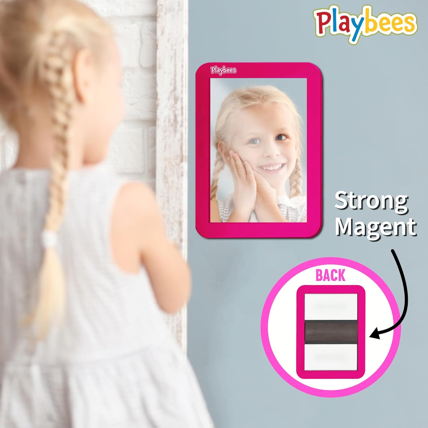 Magnetic Locker Mirror - 5" x 7" Pink - Ideal for School Locker, Refrigerator, and Home Use
