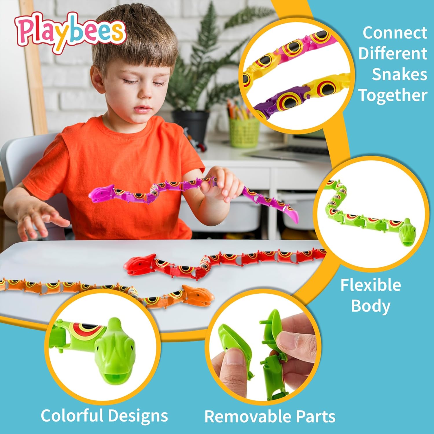 Wiggly Jointed Snakes - Pack of 12 - Wacky Fun and Educational Plastic Toys for Kids