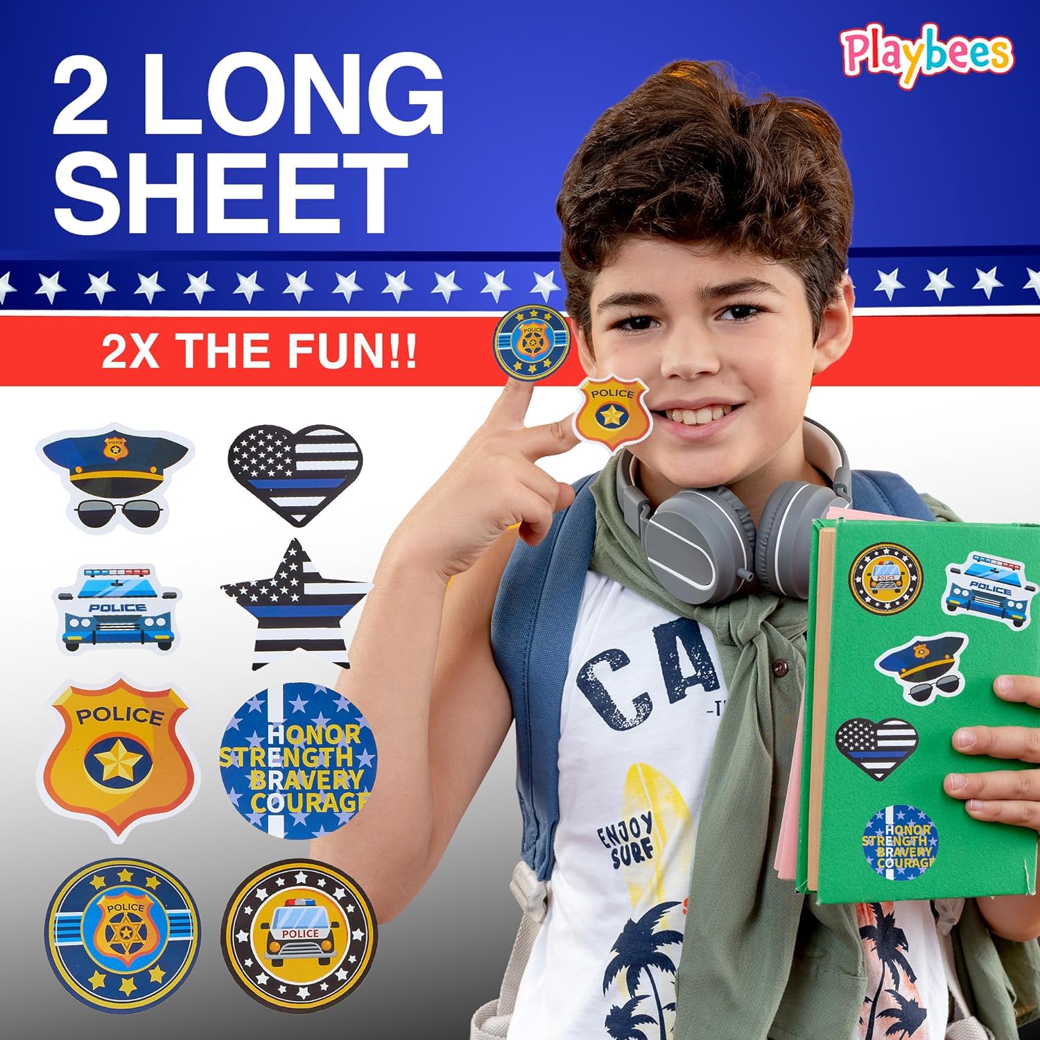 Police Stickers for Kids - 200 Pack of Law Enforcement Themed Designs