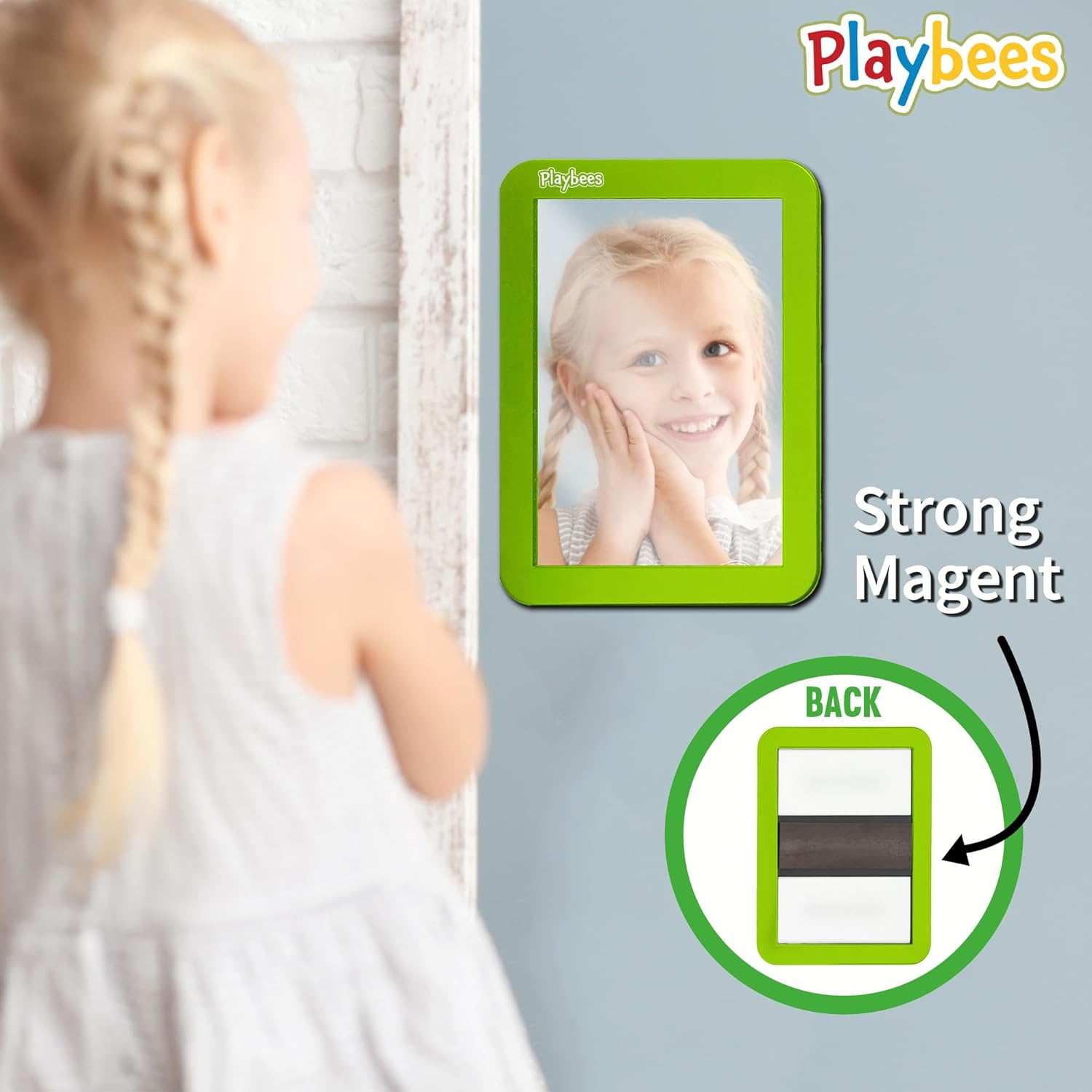 Magnetic Locker Mirror - 2 Pack 5" x 7" Green - Ideal for School Locker, Refrigerator, and Home Use