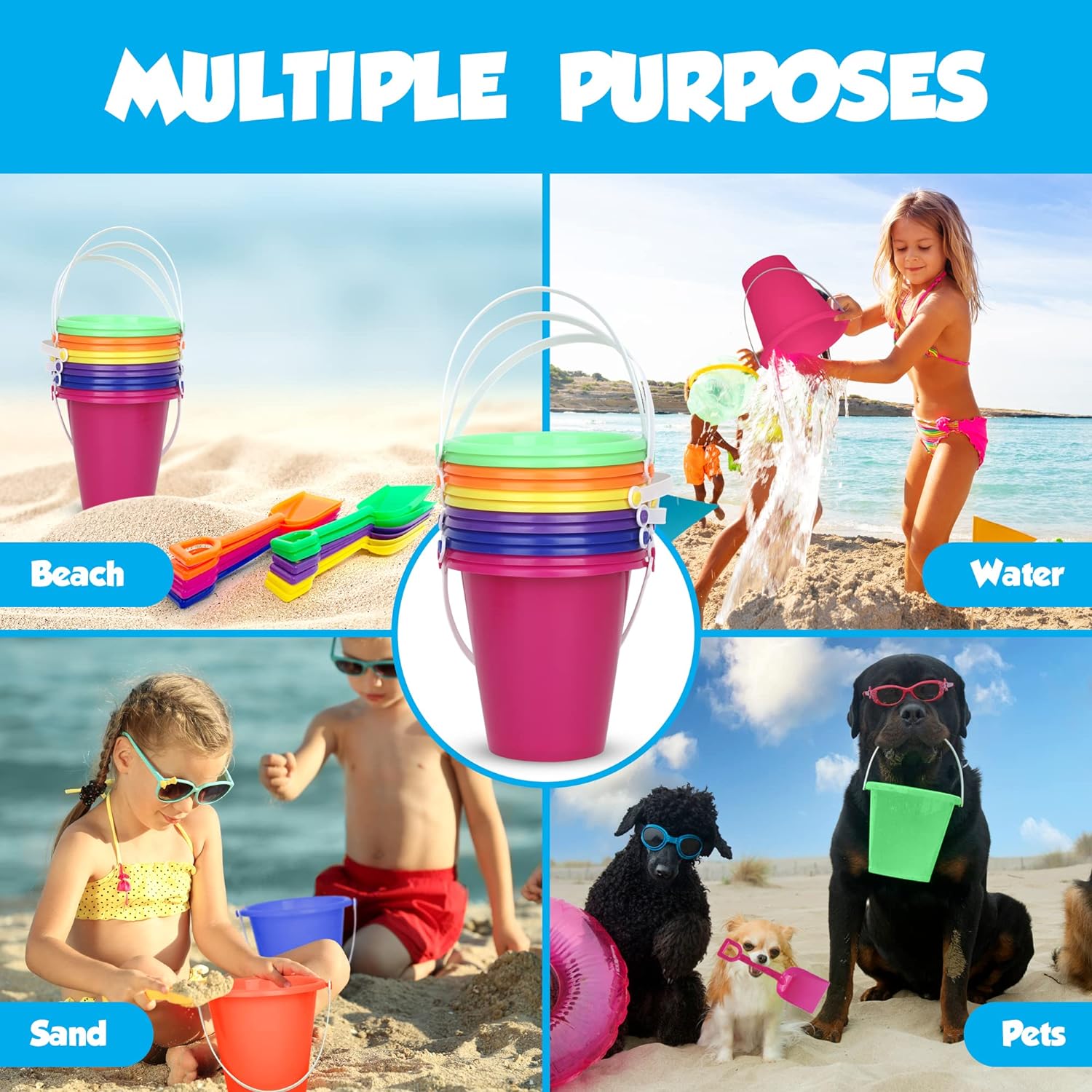 Beach Sand Toy Set - 12 Sets of Buckets and Shovels - 7 Inches - Sand Castle Beach Mold Pails