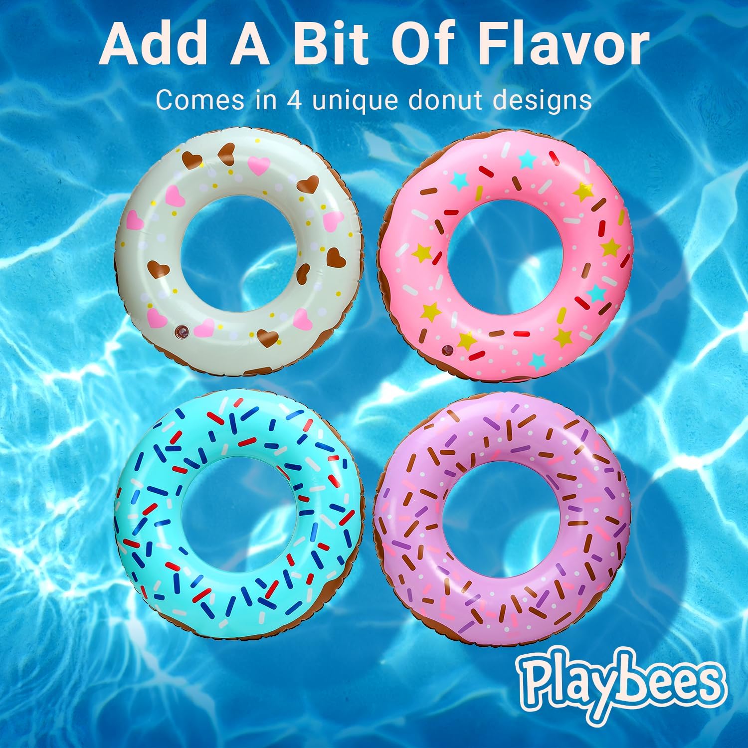 Sprinkle Donut Pool Floats - 4 Pack - Inflatable Floaties for Kids & Adults - Fun Summer Water Toy