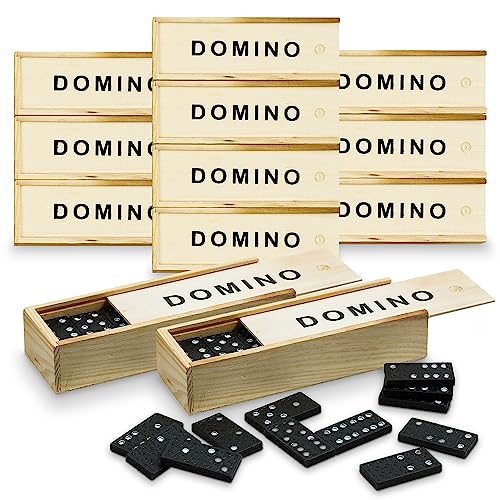 Mini Wooden Dominoes Set - 12 Pack - Classic Double Six Domino Game in a Wooden Case