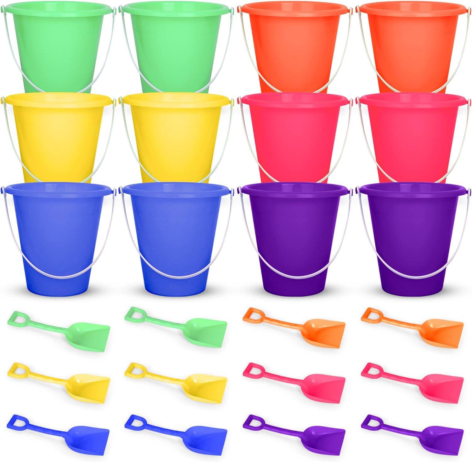Beach Sand Toy Set - 12 Sets of Buckets and Shovels - 7 Inches - Sand Castle Beach Mold Pails