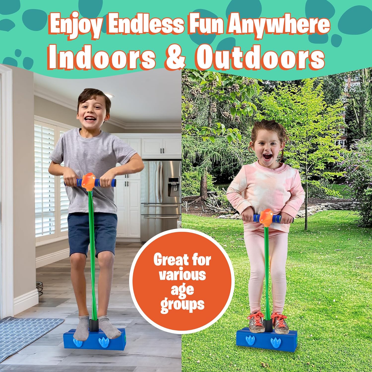 Terradactyl Foam Pogo Stick - Jumper for Kids 3-7 Years, Dinosaur Themed Bungee Pogo Stick
