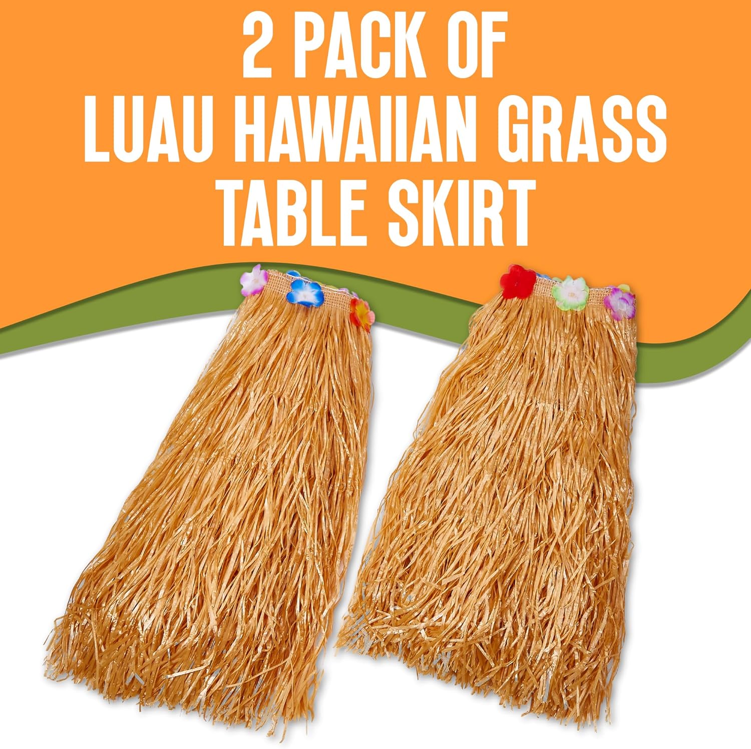 Hawaiian Luau Grass Table Skirt Set - 2 Pieces - 9 Feet x 29 Inches - Authentic Island Party Decorations