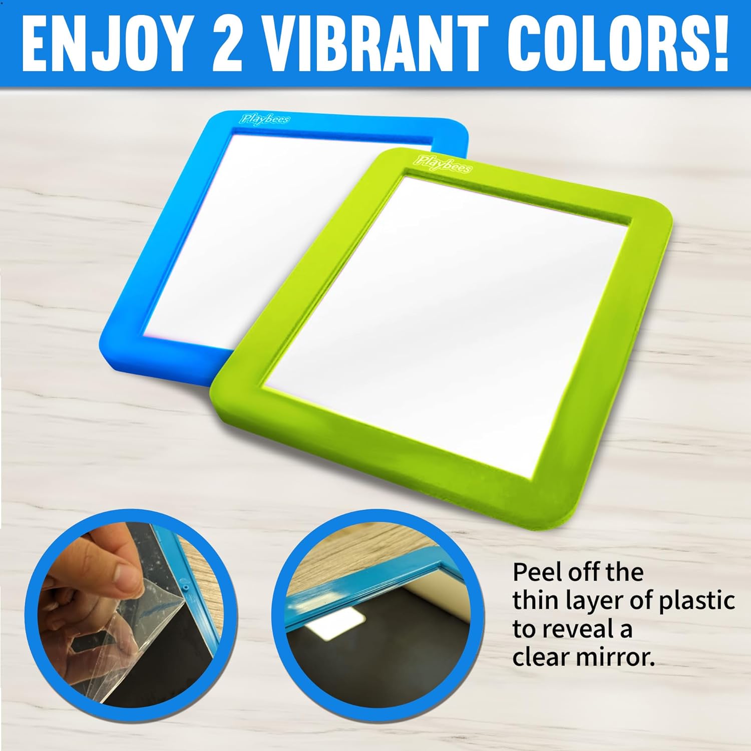 Magnetic Locker Mirror - 2 Pack 5" x 7" Blue and Green - Ideal for School Locker, Refrigerator, and Home Use