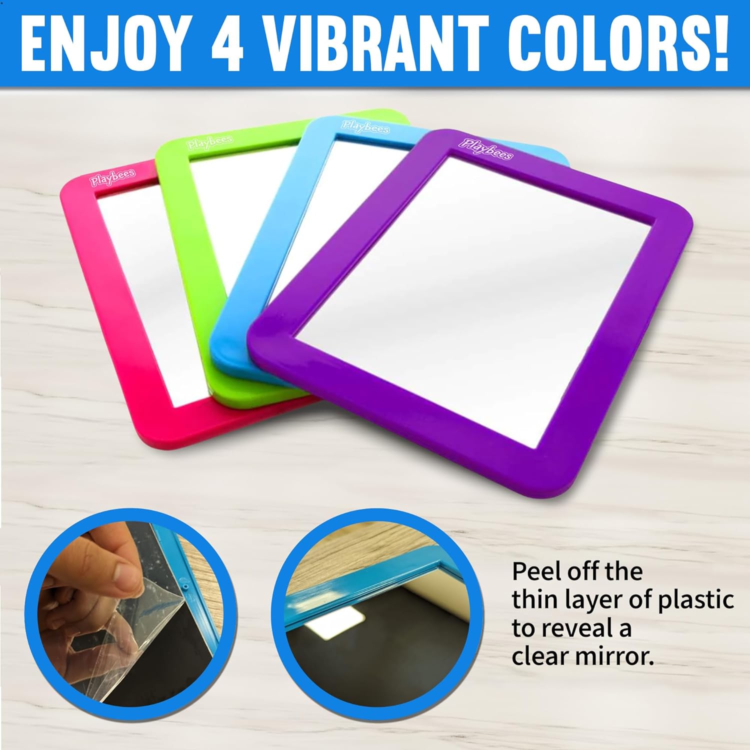 Magnetic Locker Mirror - 4 Pack 5" x 7" Purple, Pink, Green and Blue - Ideal for School Locker, Refrigerator, and Home Use