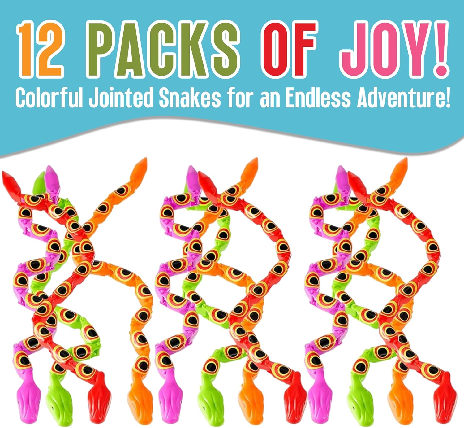 Wiggly Jointed Snakes - Pack of 12 - Wacky Fun and Educational Plastic Toys for Kids