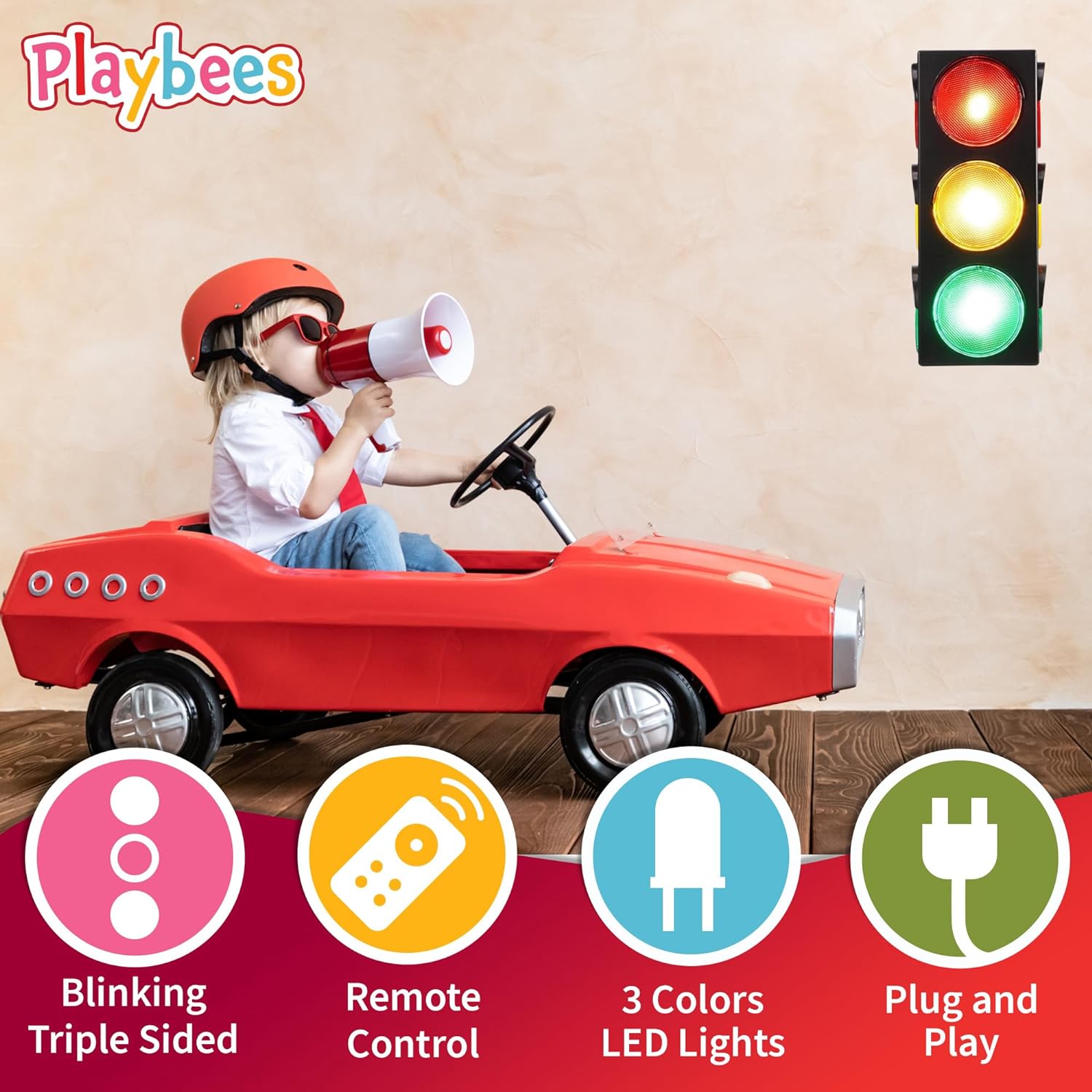 Traffic Light Lamp - Plug-In Blinking Bedside Lamp Simulates Traffic Stop Light - 12.25 Inch