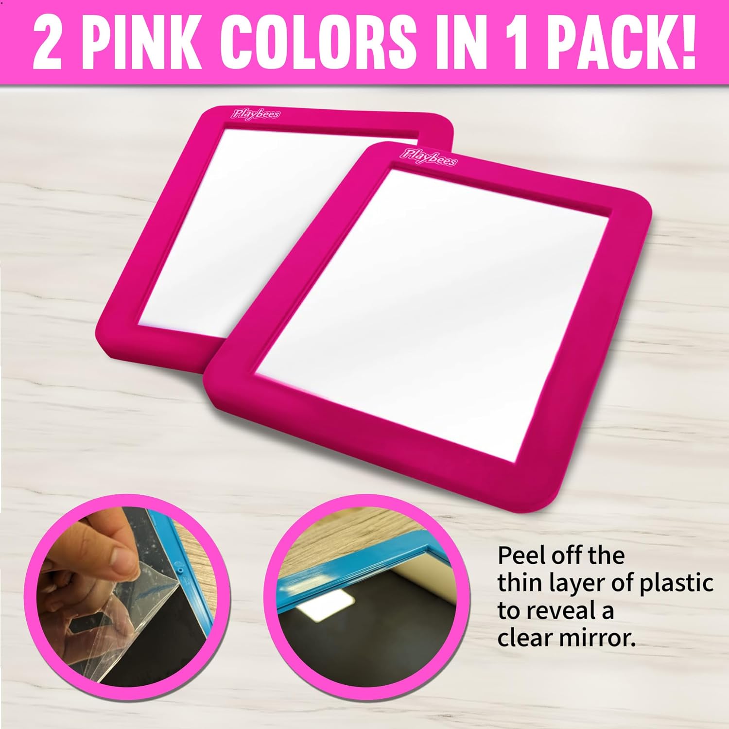 Magnetic Locker Mirror - 2 Pack 5" x 7" Pink -  Ideal for School Locker, Refrigerator, and Home Use